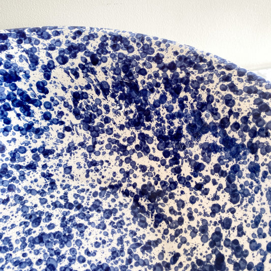 XL Found Ceramic Bowl with Blue Splatter, 15.25"