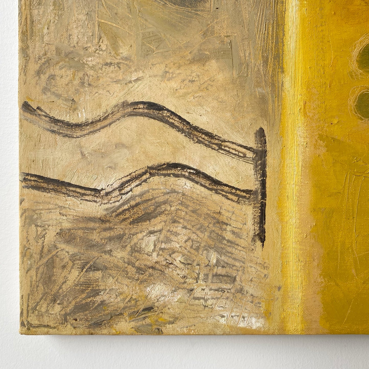 Vintage Original Abstract Painting in Yellow, (19 x 19)