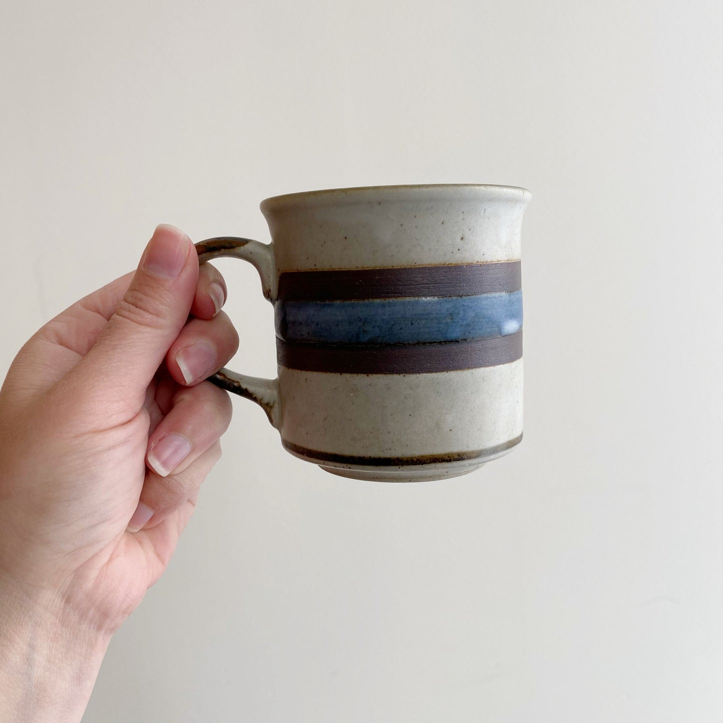 Vintage Pottery Mug with Blue Stripe, Choose