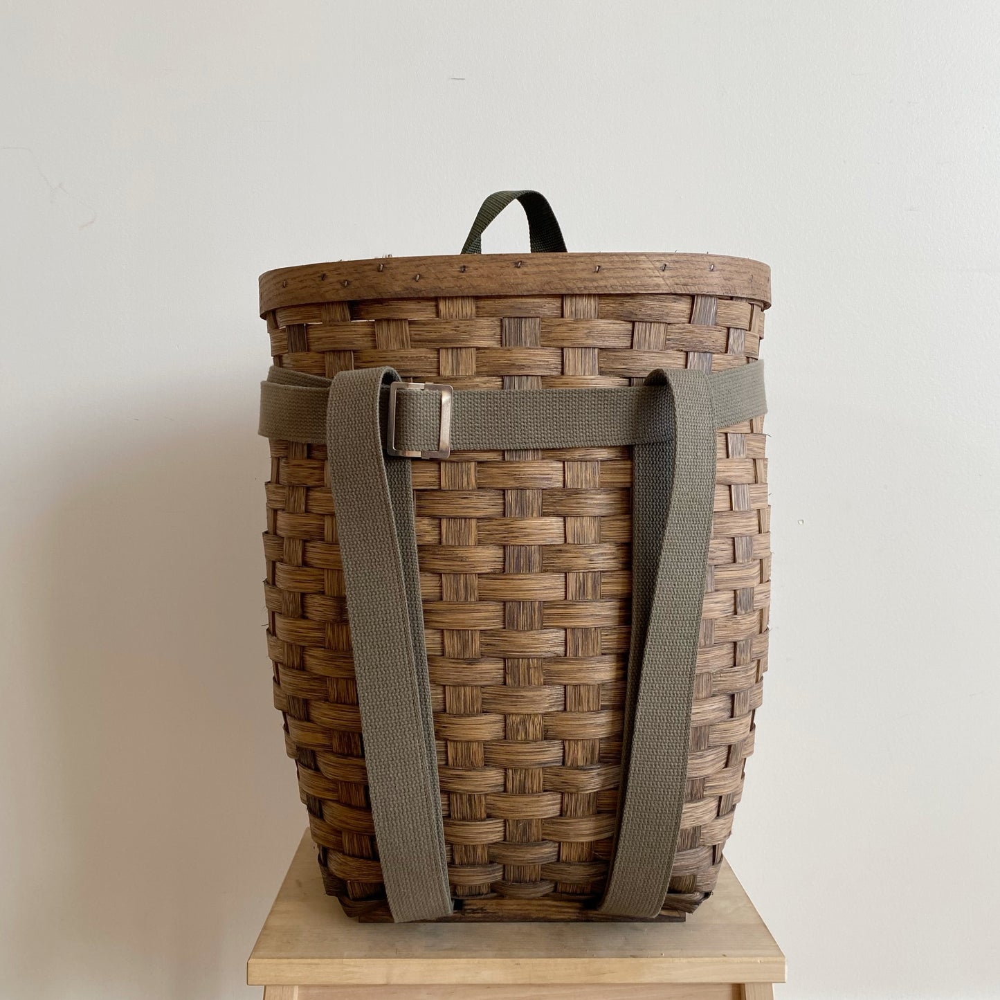 XL Vintage Woven Wood Foraging Backpack