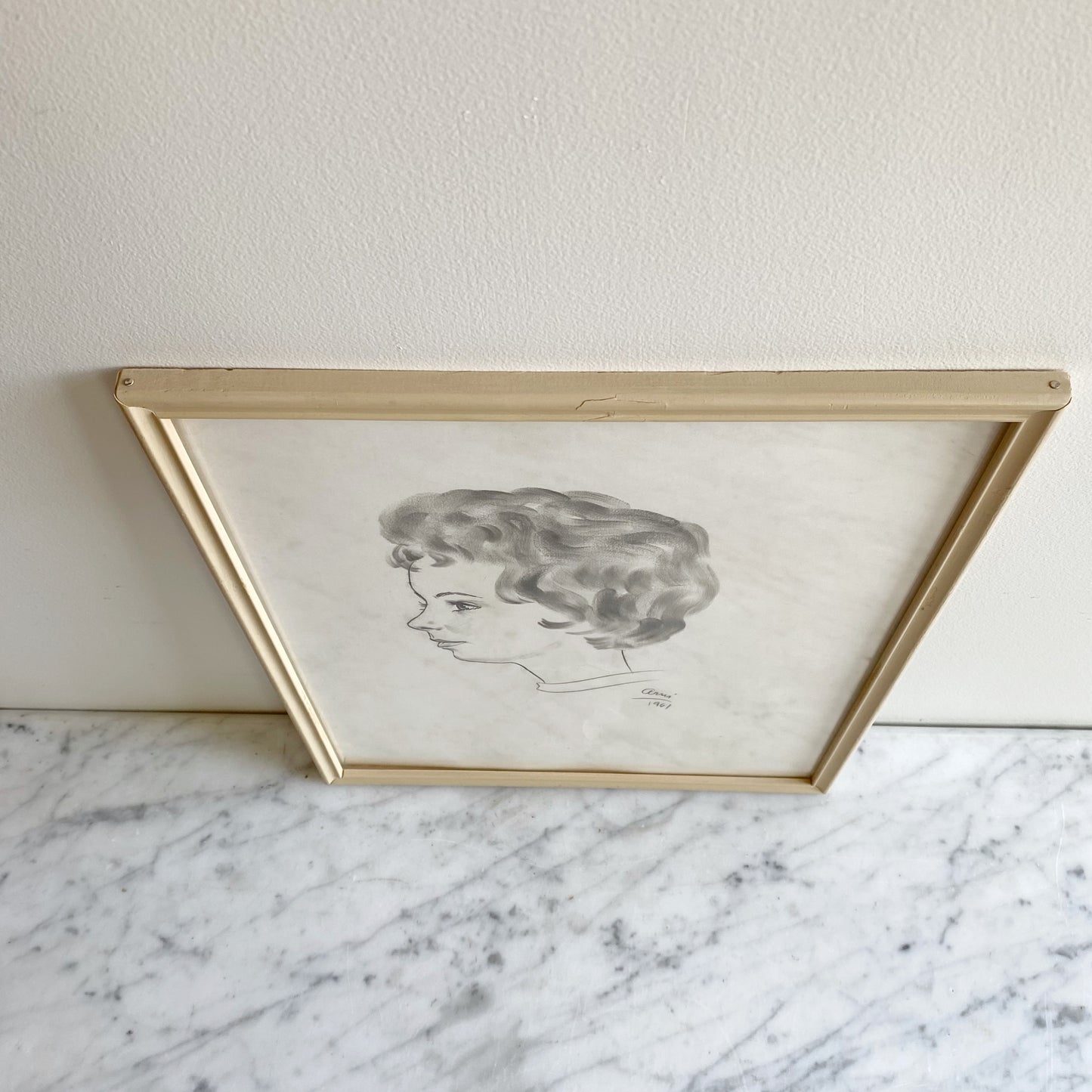 Vintage Original Portrait Drawing, 1961