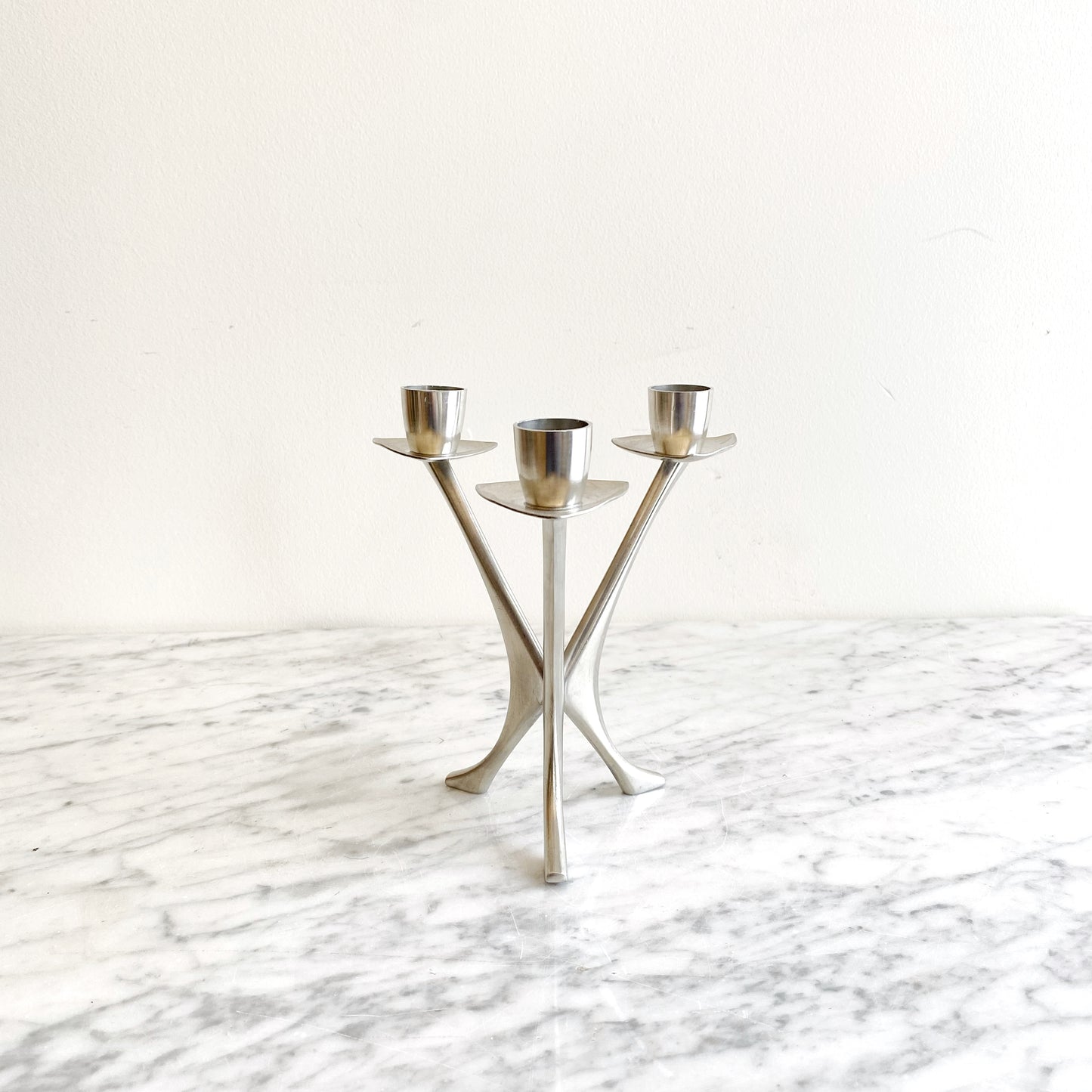 Vintage Pewter 3-arm Candle Holder, Norway
