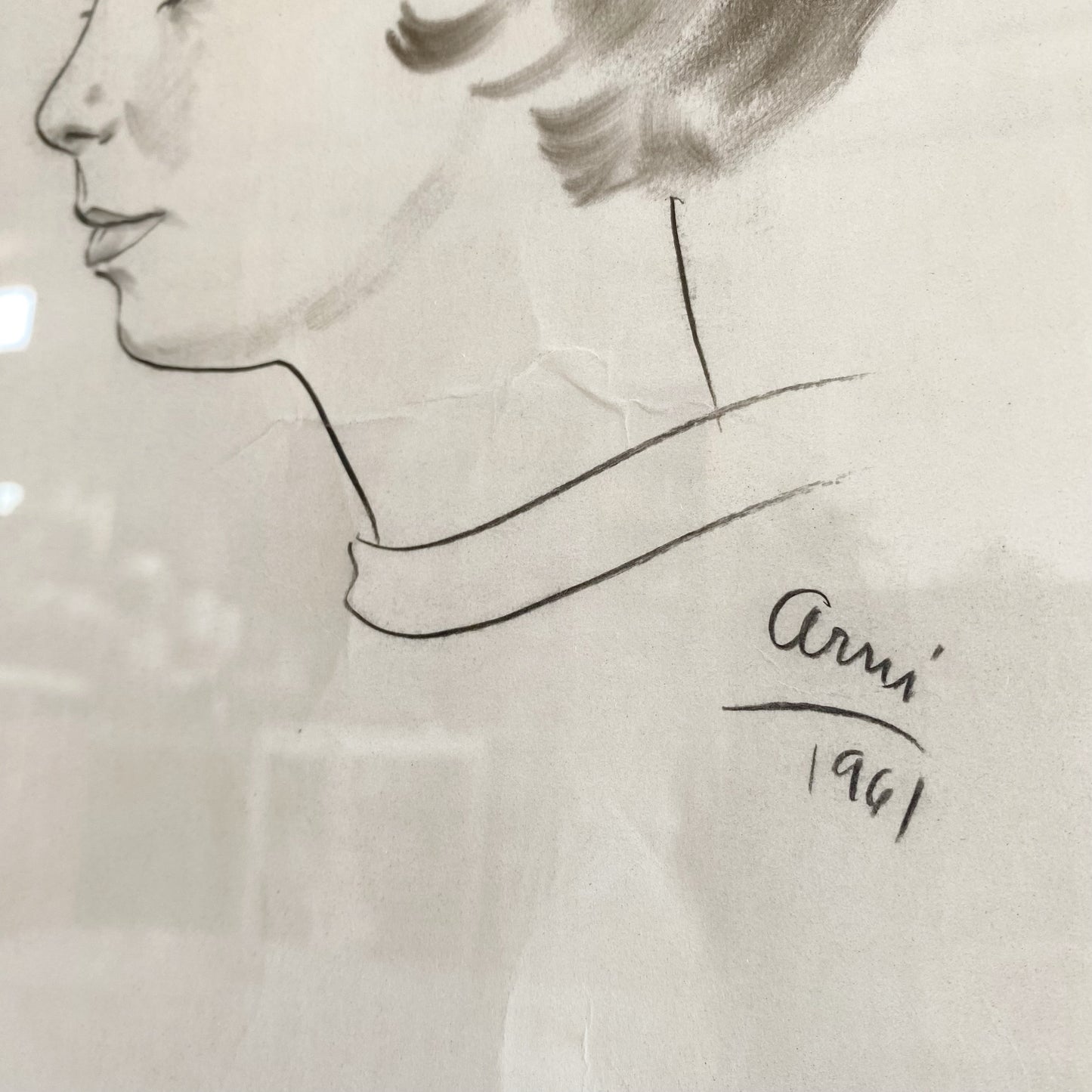 Vintage Original Portrait Drawing, 1961