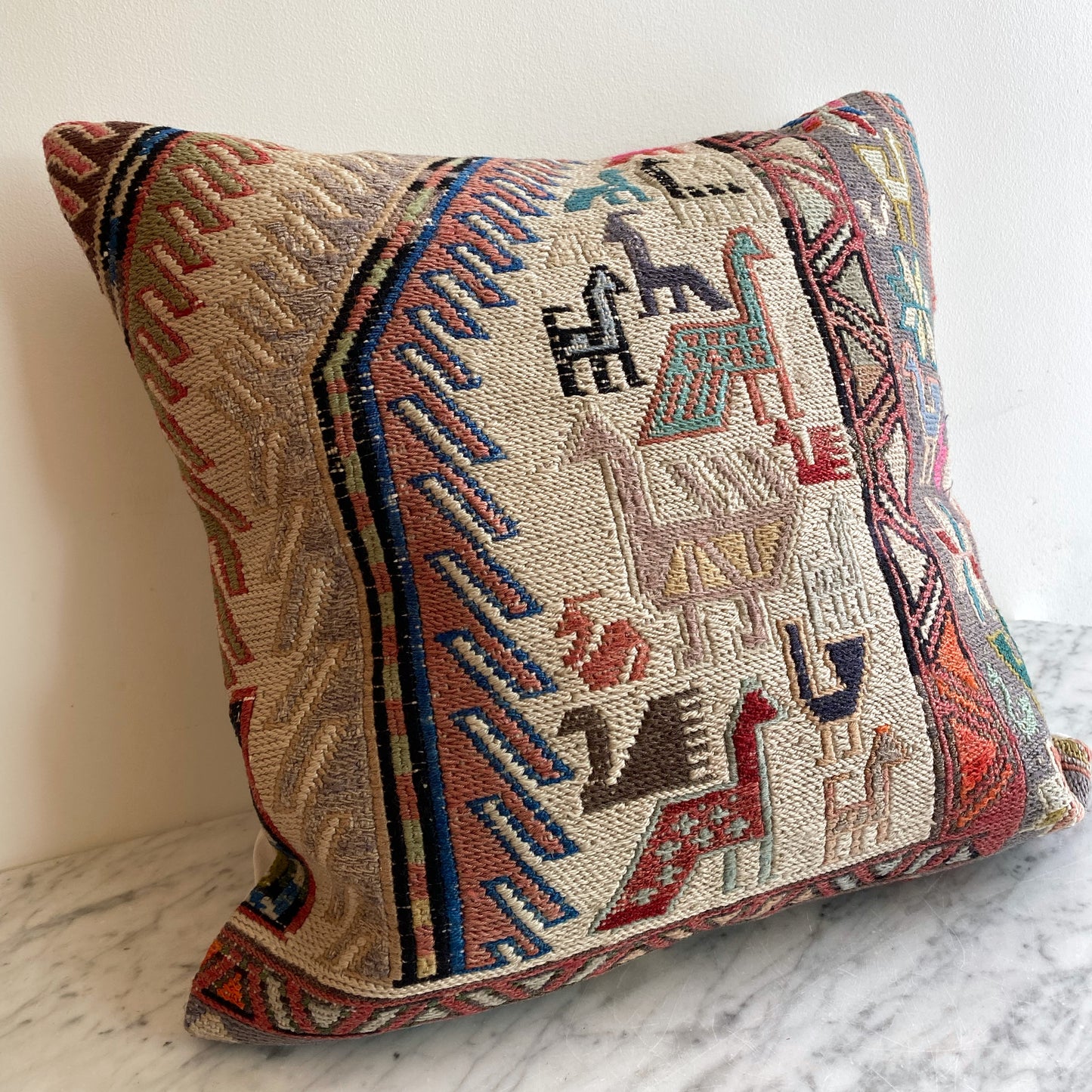 Vintage Handcrafted Accent Pillow Cover with Birds