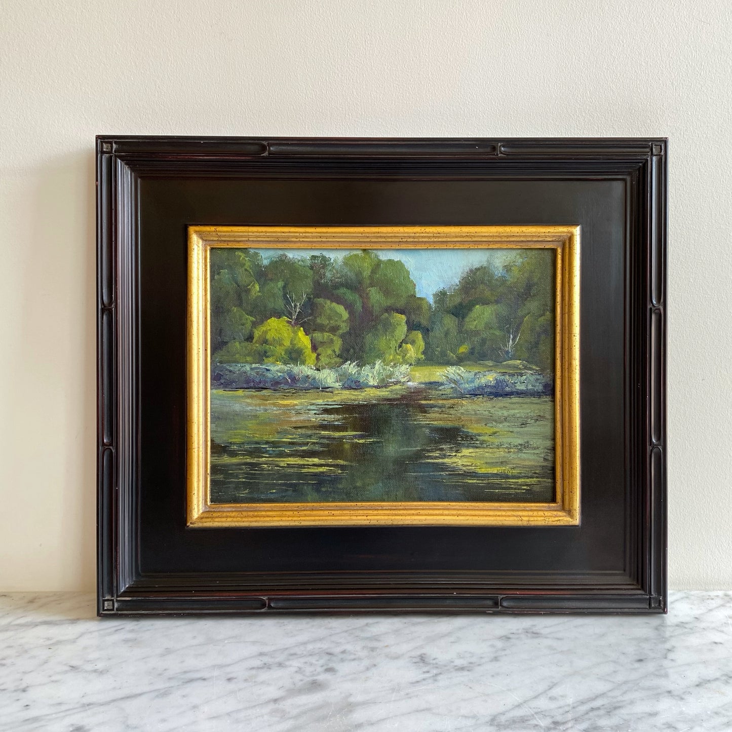 Framed Original Lakescape Oil Painting (15.5” x 18.5”)