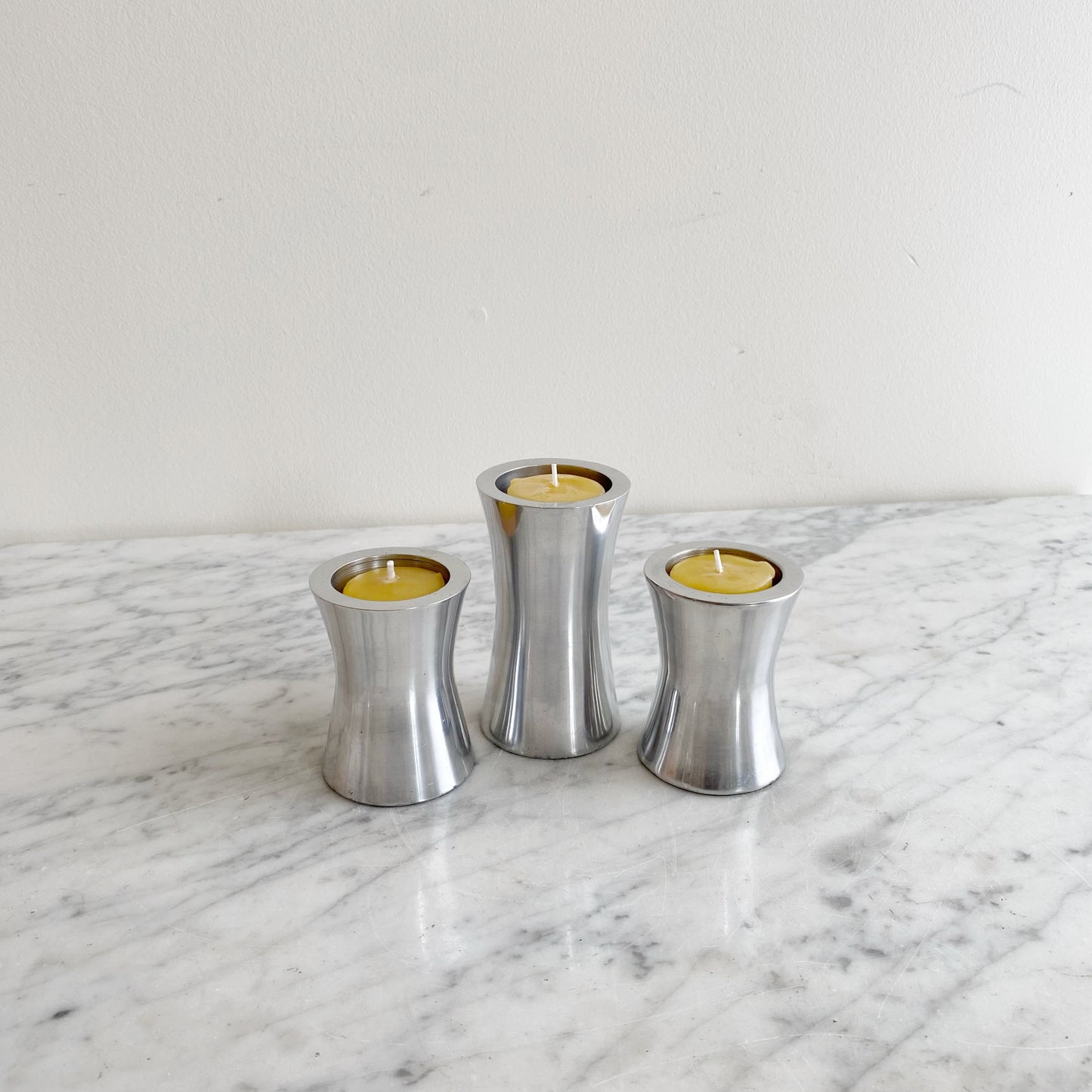 Trio of Found Silver Mod Candle Holders