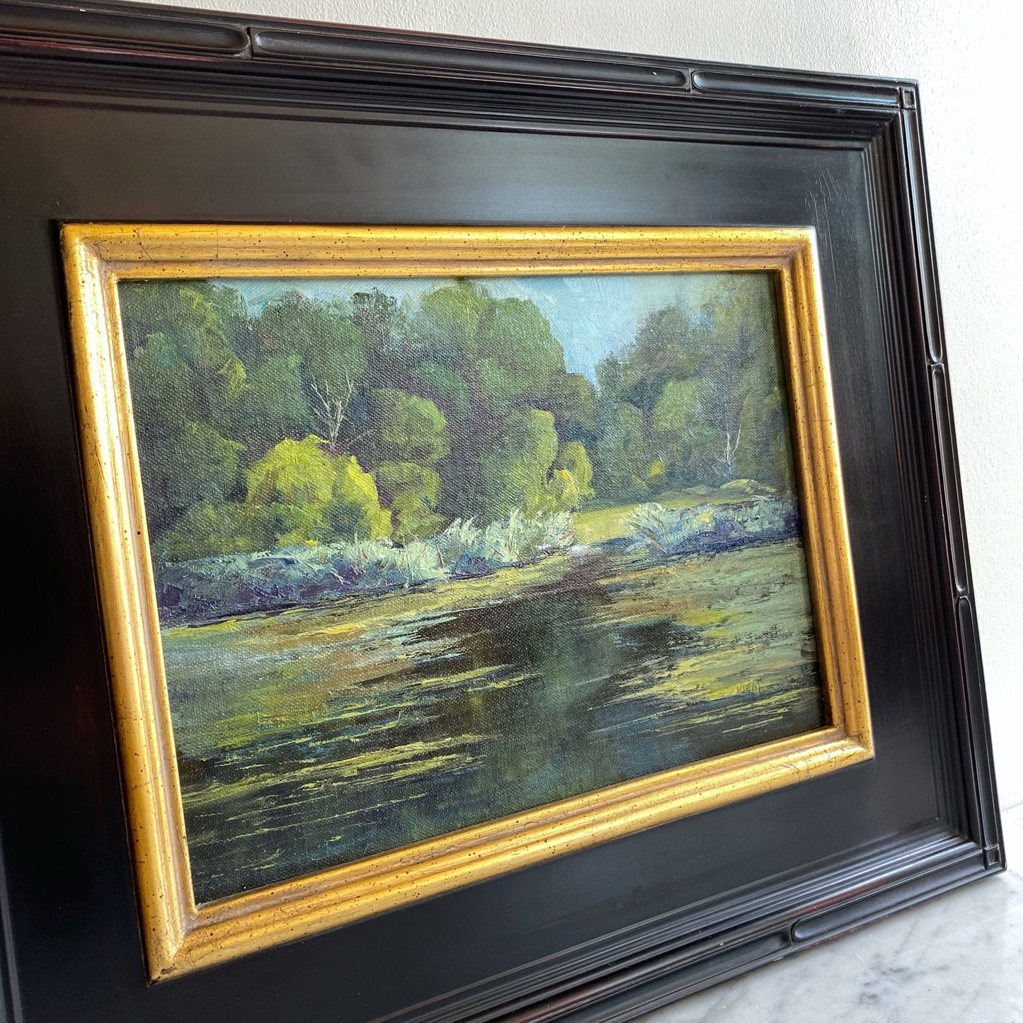 Framed Original Lakescape Oil Painting (15.5” x 18.5”)