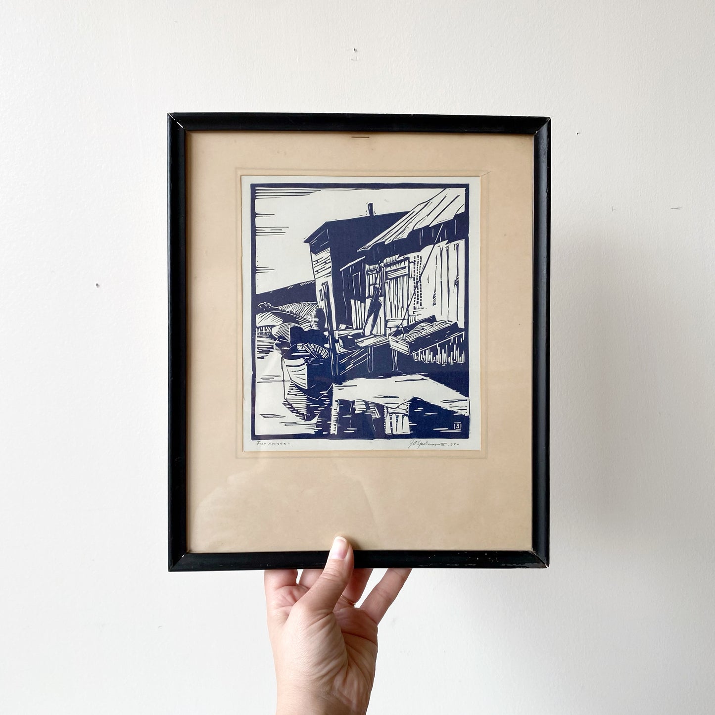 Vintage Original Artist Print “Fish Houses” (10.75 x 12.75")