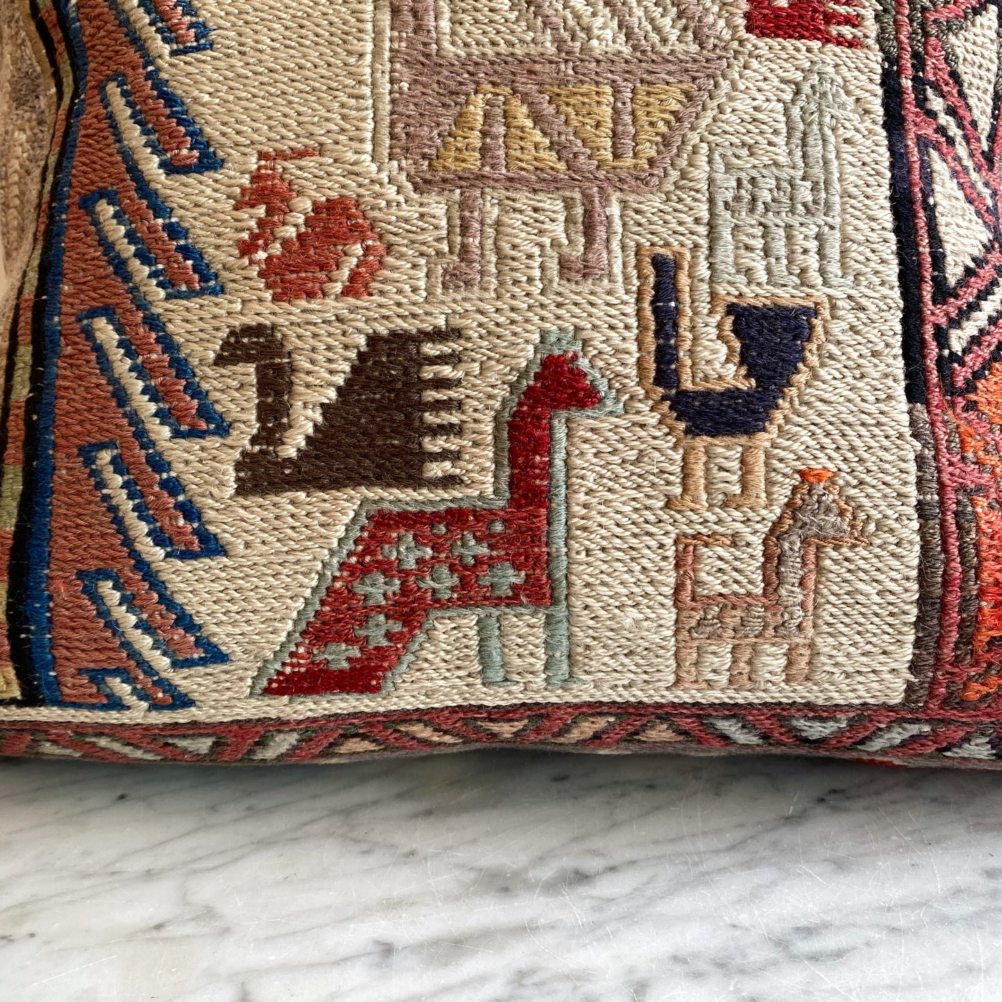 Vintage Handcrafted Accent Pillow Cover with Birds