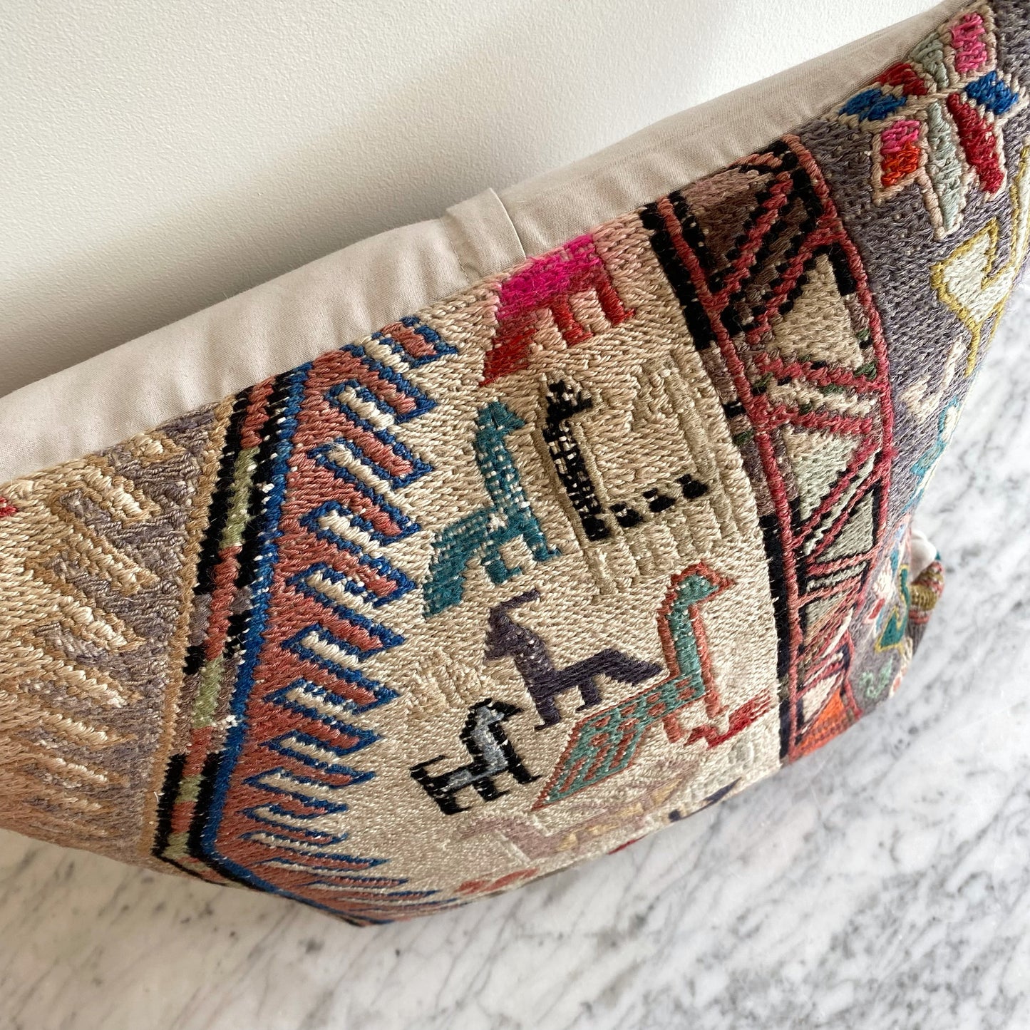 Vintage Handcrafted Accent Pillow Cover with Birds