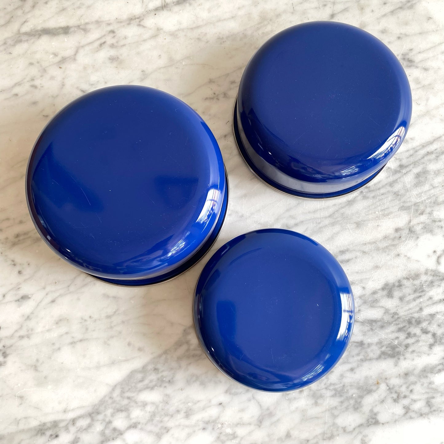 Set of 3 Vintage Blue Enamel Nesting Bowls