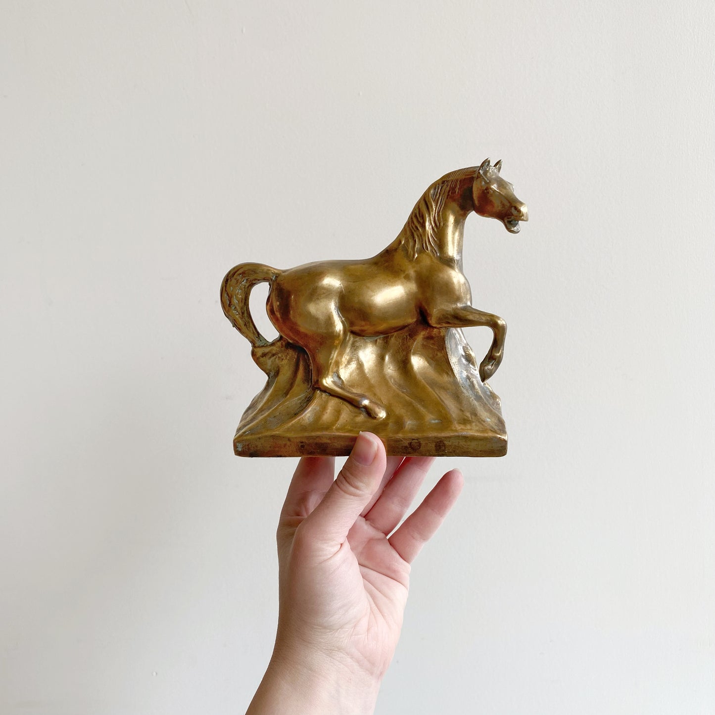 Vintage Golden Horse Statue / Bookend
