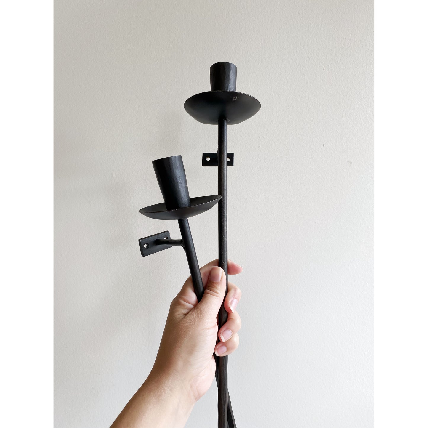 Found Slender Iron Wall Candle Sconce, Single