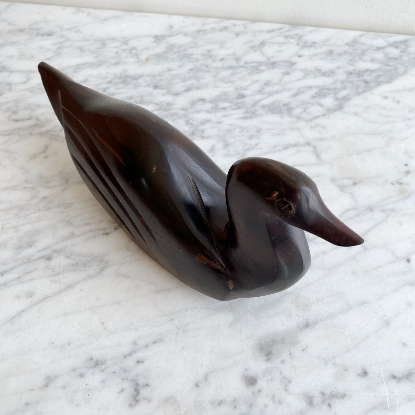 Vintage Carved Ironwood Duck Sculpture