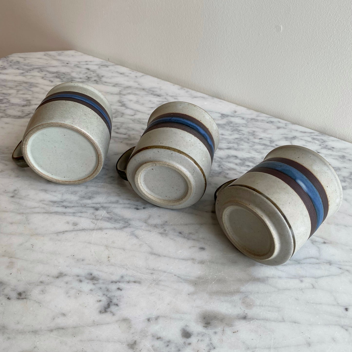 Vintage Pottery Mug with Blue Stripe, Choose