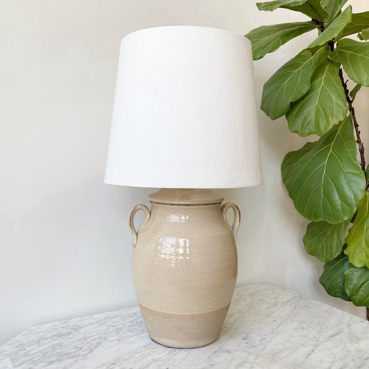 XL Vintage Stoneware Pottery Lamp