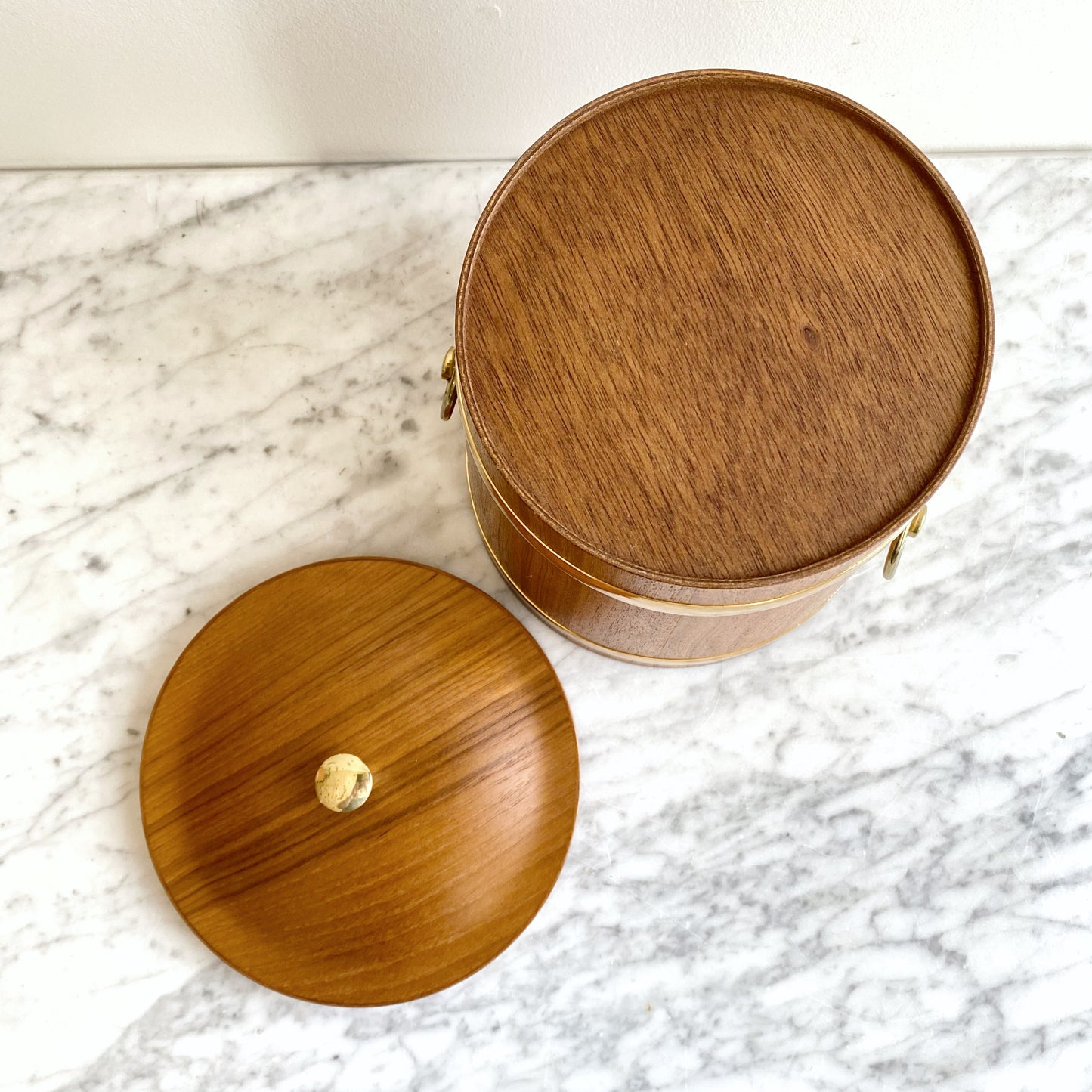 Vintage Teak Ice Bucket with Brassy Details