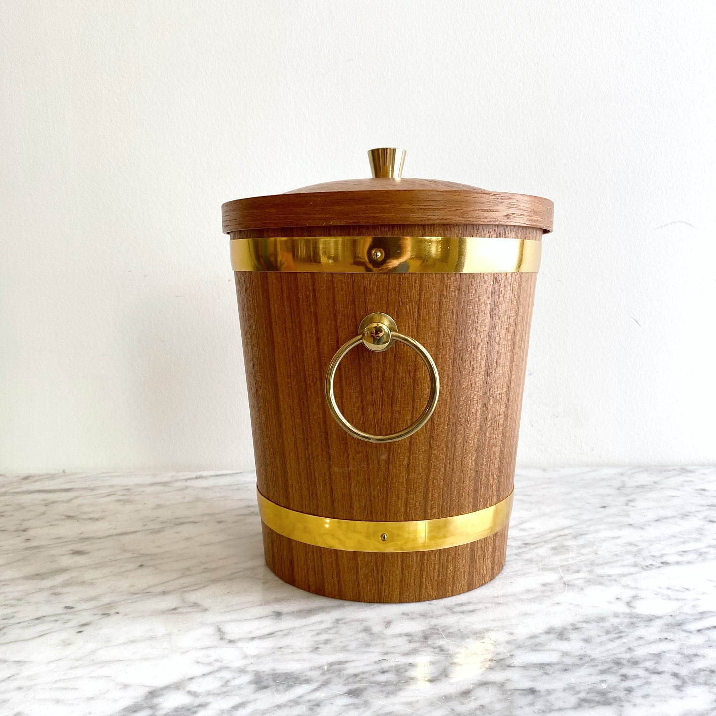 Vintage Teak Ice Bucket with Brassy Details