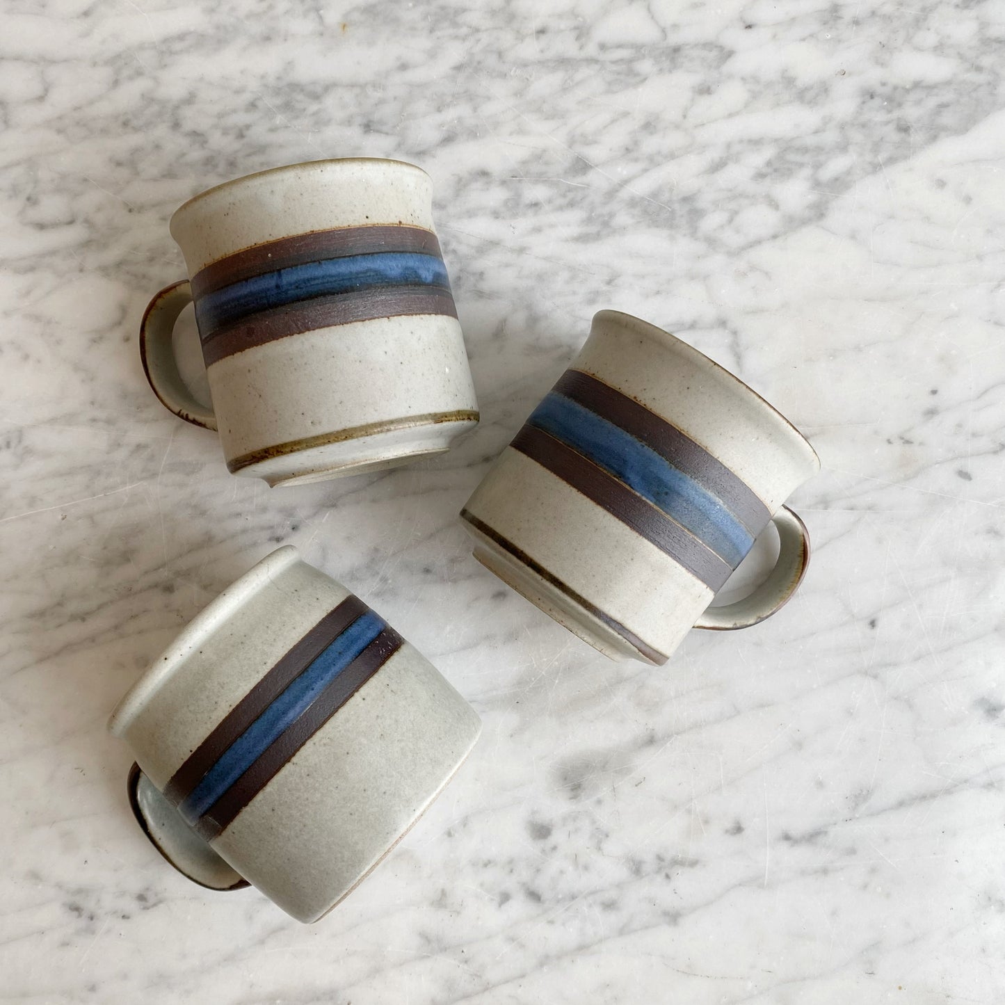 Vintage Pottery Mug with Blue Stripe, Choose