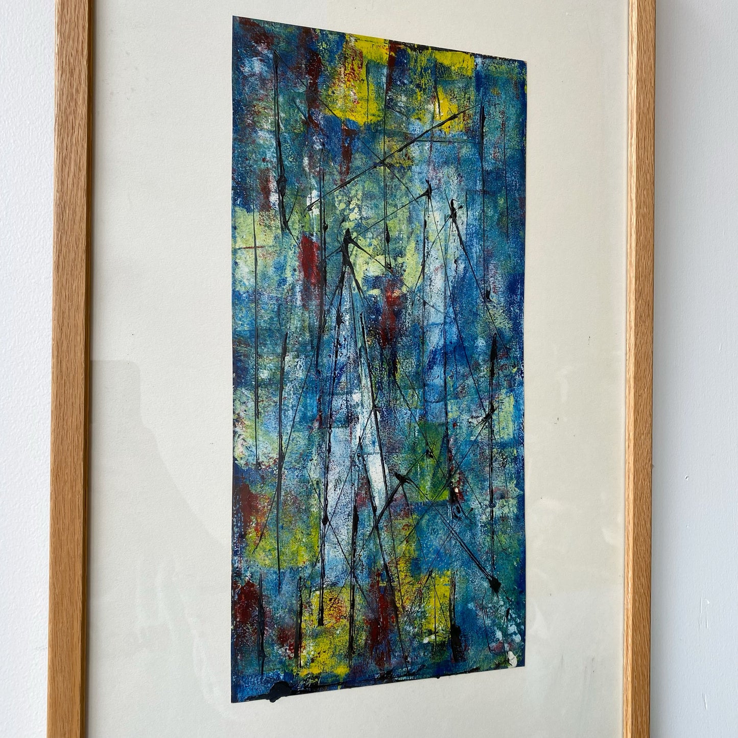 Original Vintage Framed Abstract Painting (15" x 25")