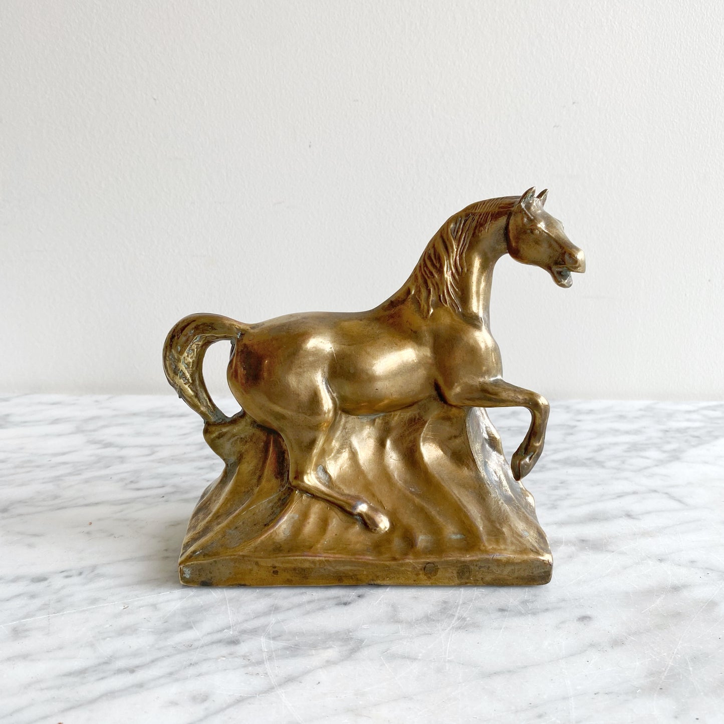 Vintage Golden Horse Statue / Bookend