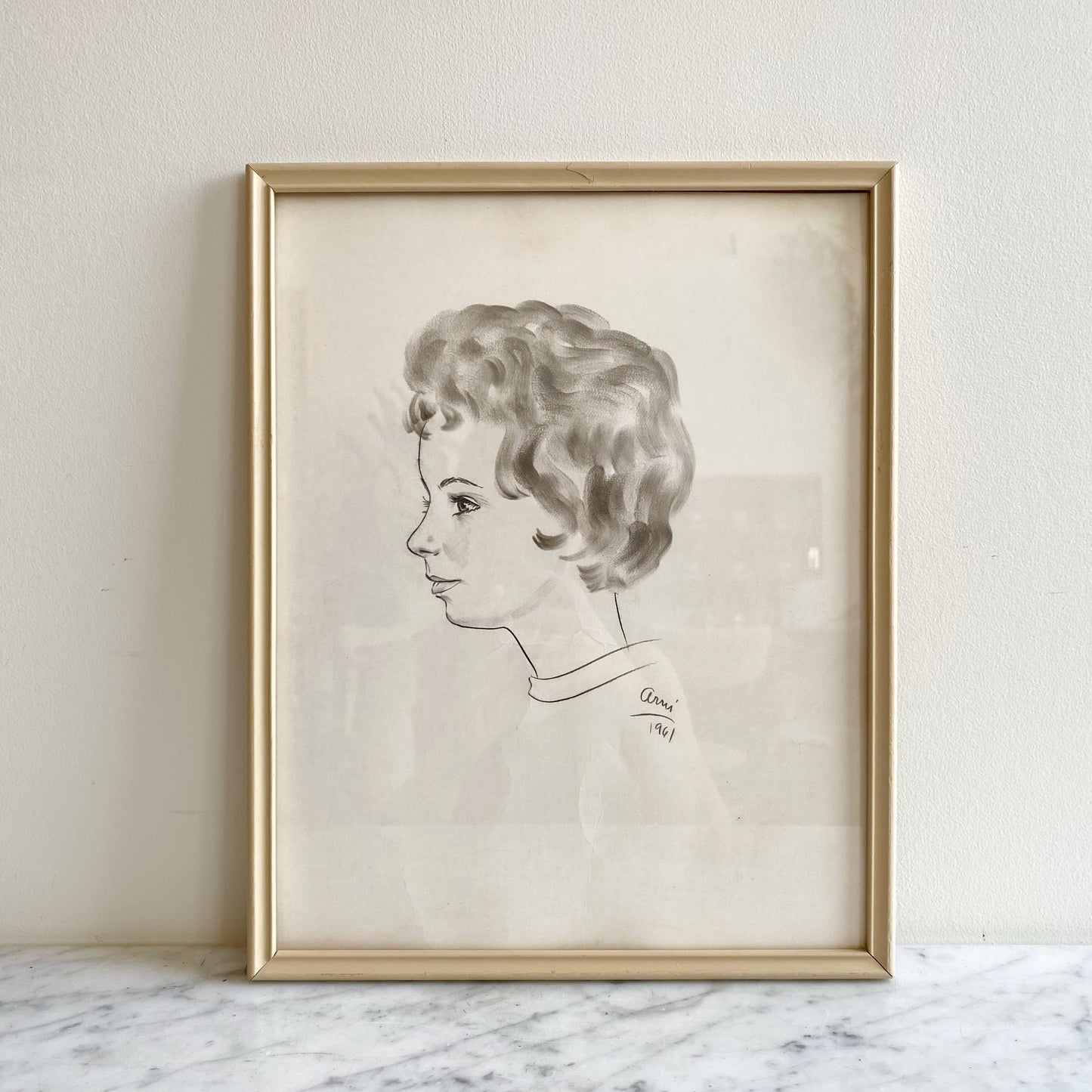 Vintage Original Portrait Drawing, 1961
