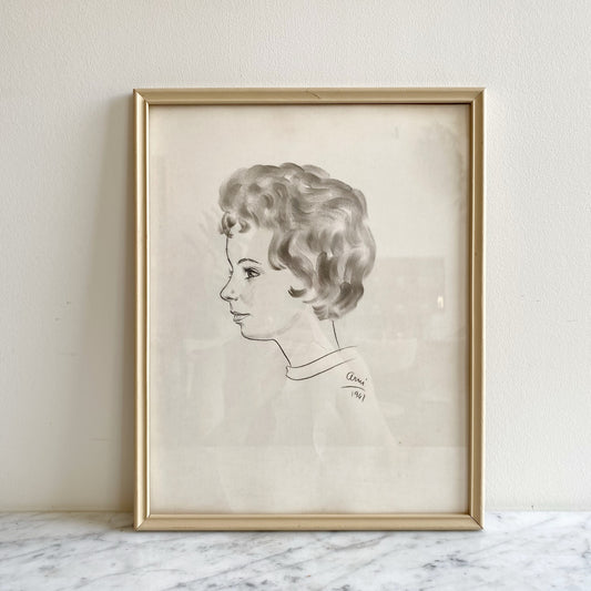 Vintage Original Portrait Drawing, 1961