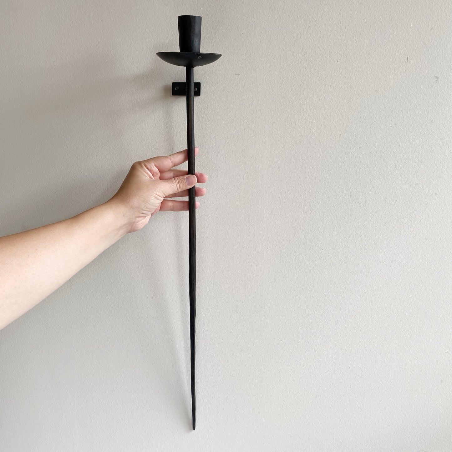 Found Slender Iron Wall Candle Sconce, Single