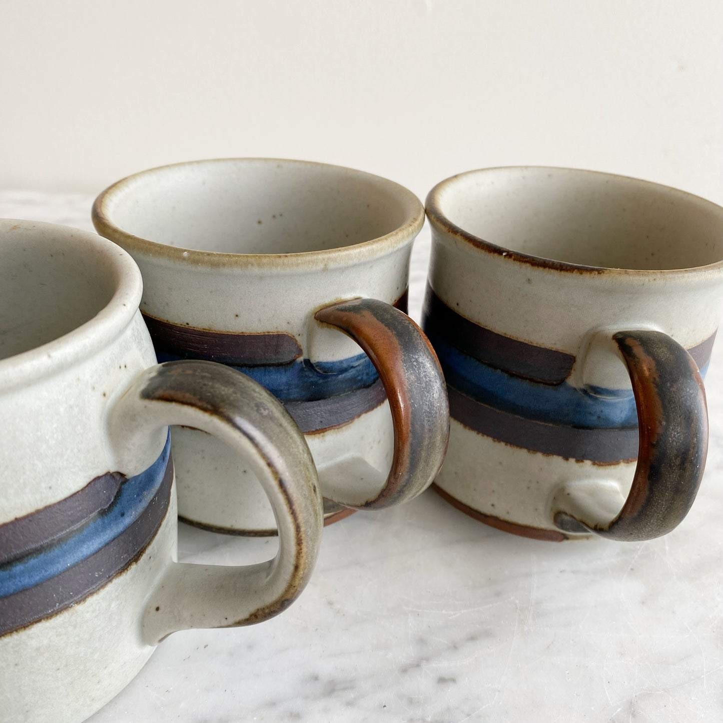 Vintage Pottery Mug with Blue Stripe, Choose