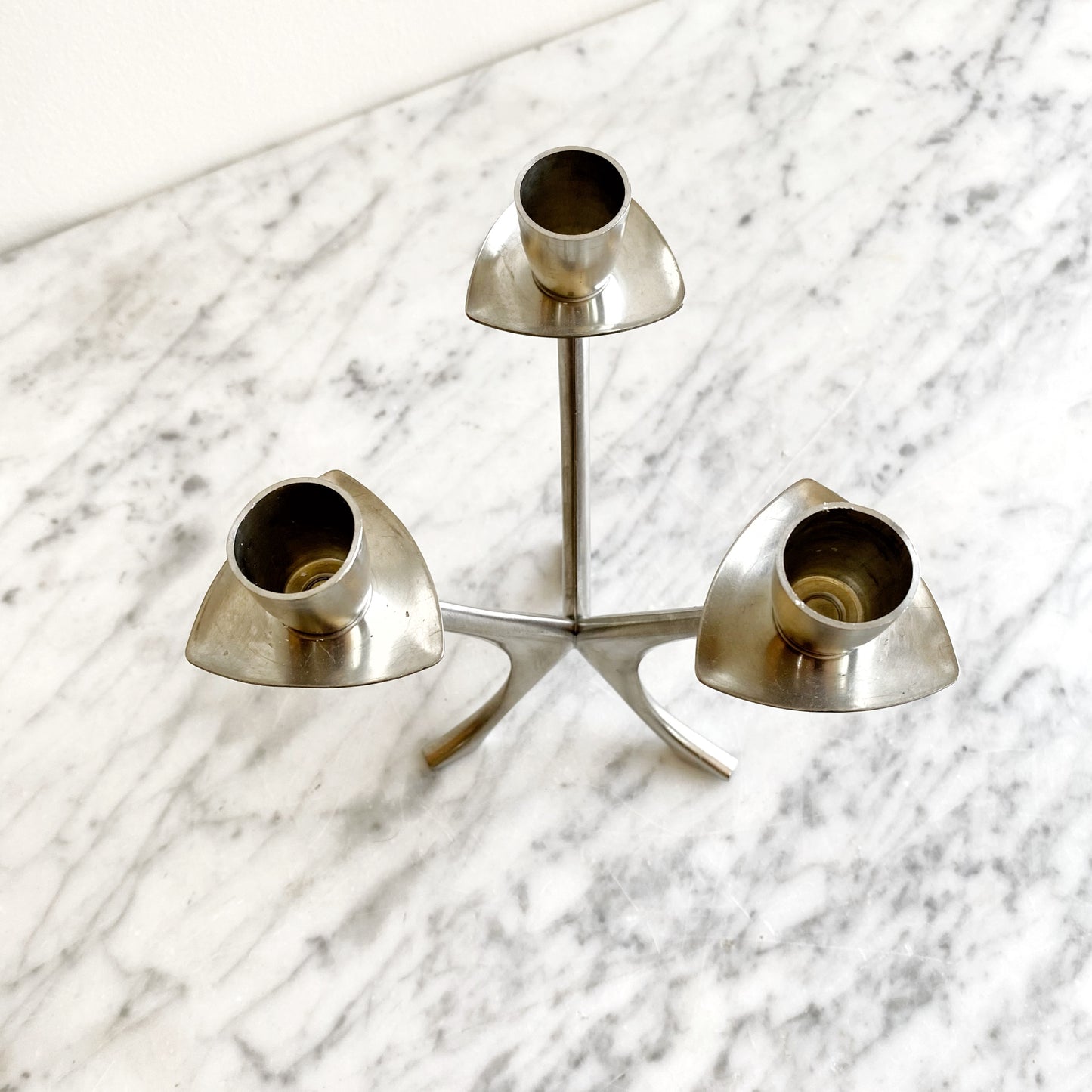 Vintage Pewter 3-arm Candle Holder, Norway
