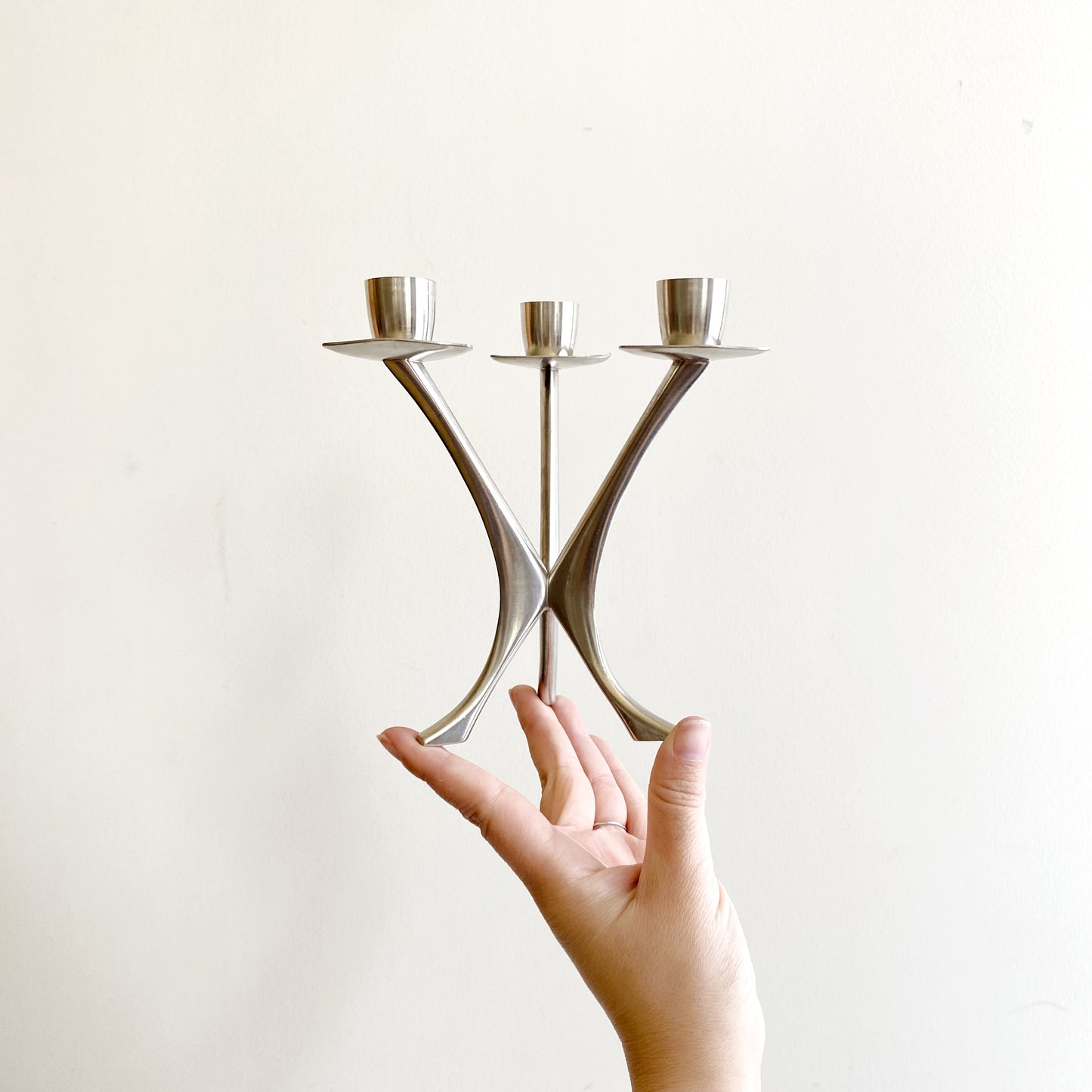 Vintage Pewter 3-arm Candle Holder, Norway