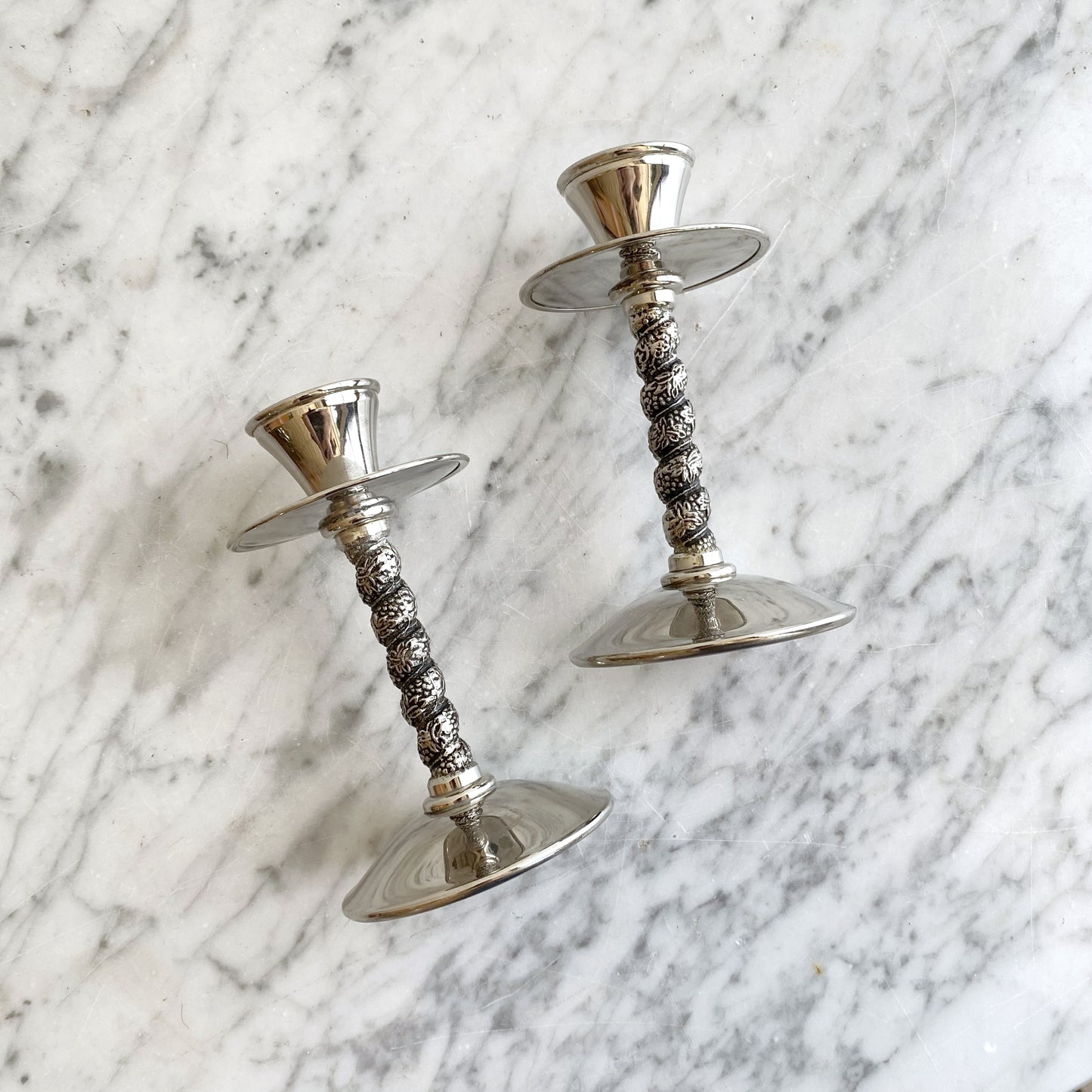 Pair of Vintage Silver-plate Candle Holders, Spain