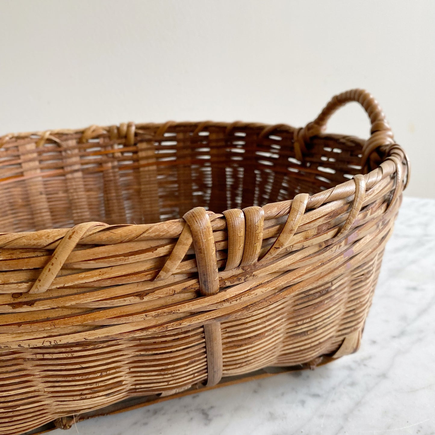 Large Shallow Vintage Basket with Handles