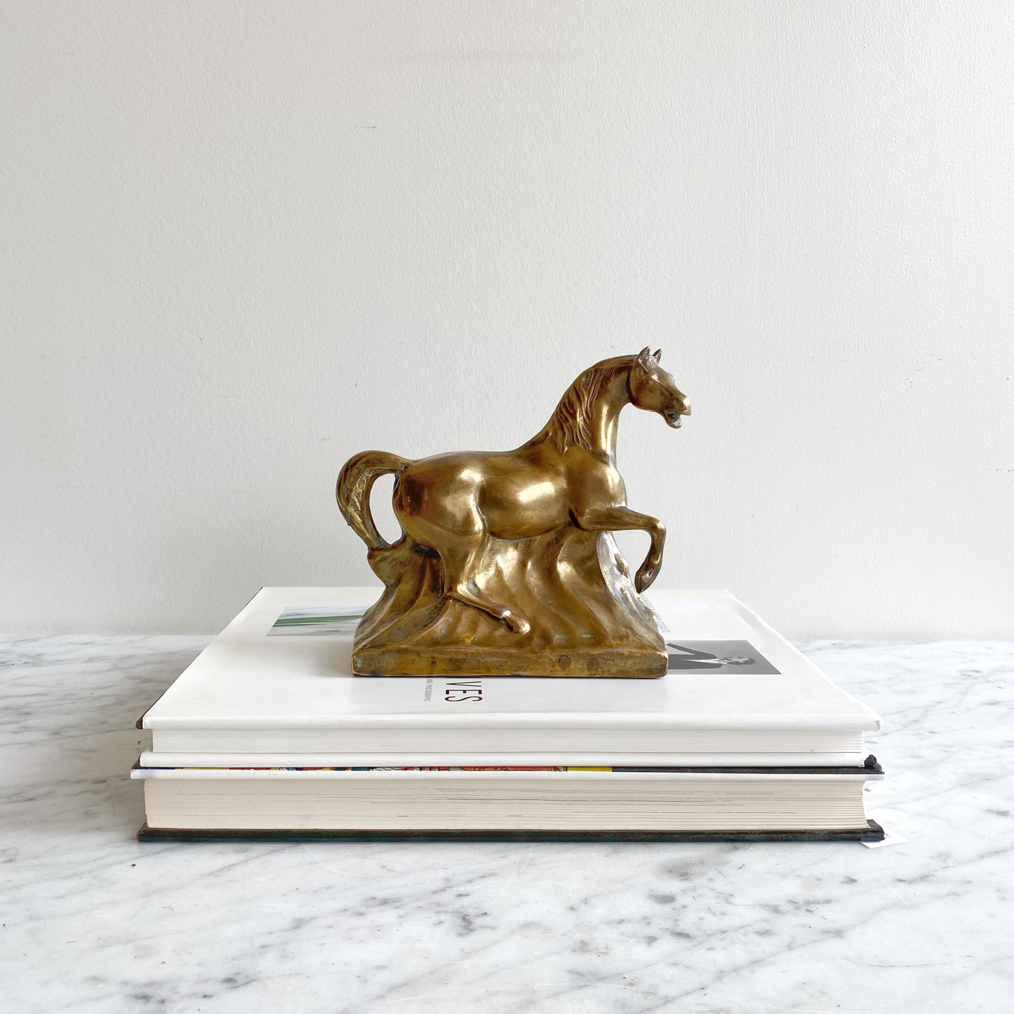Vintage Golden Horse Statue / Bookend