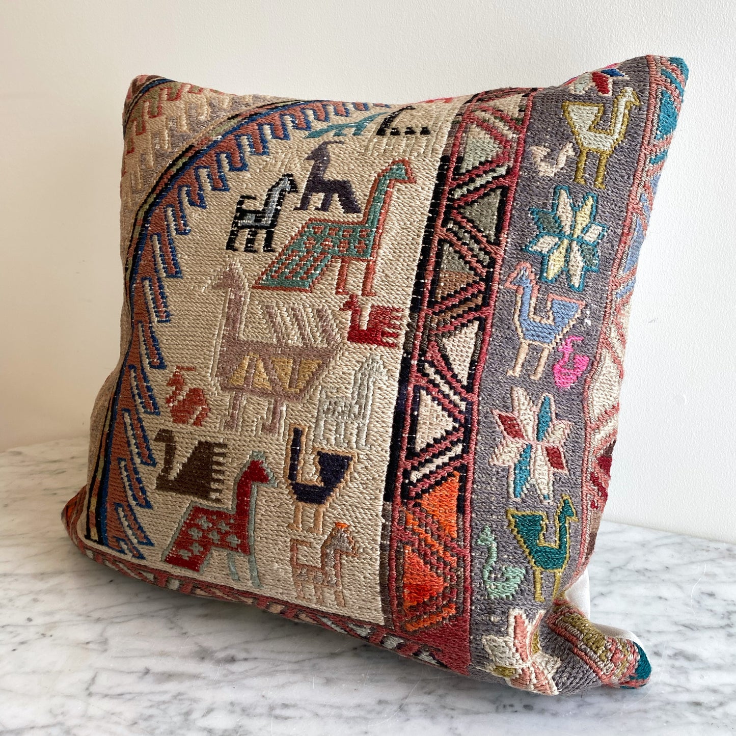 Vintage Handcrafted Accent Pillow Cover with Birds