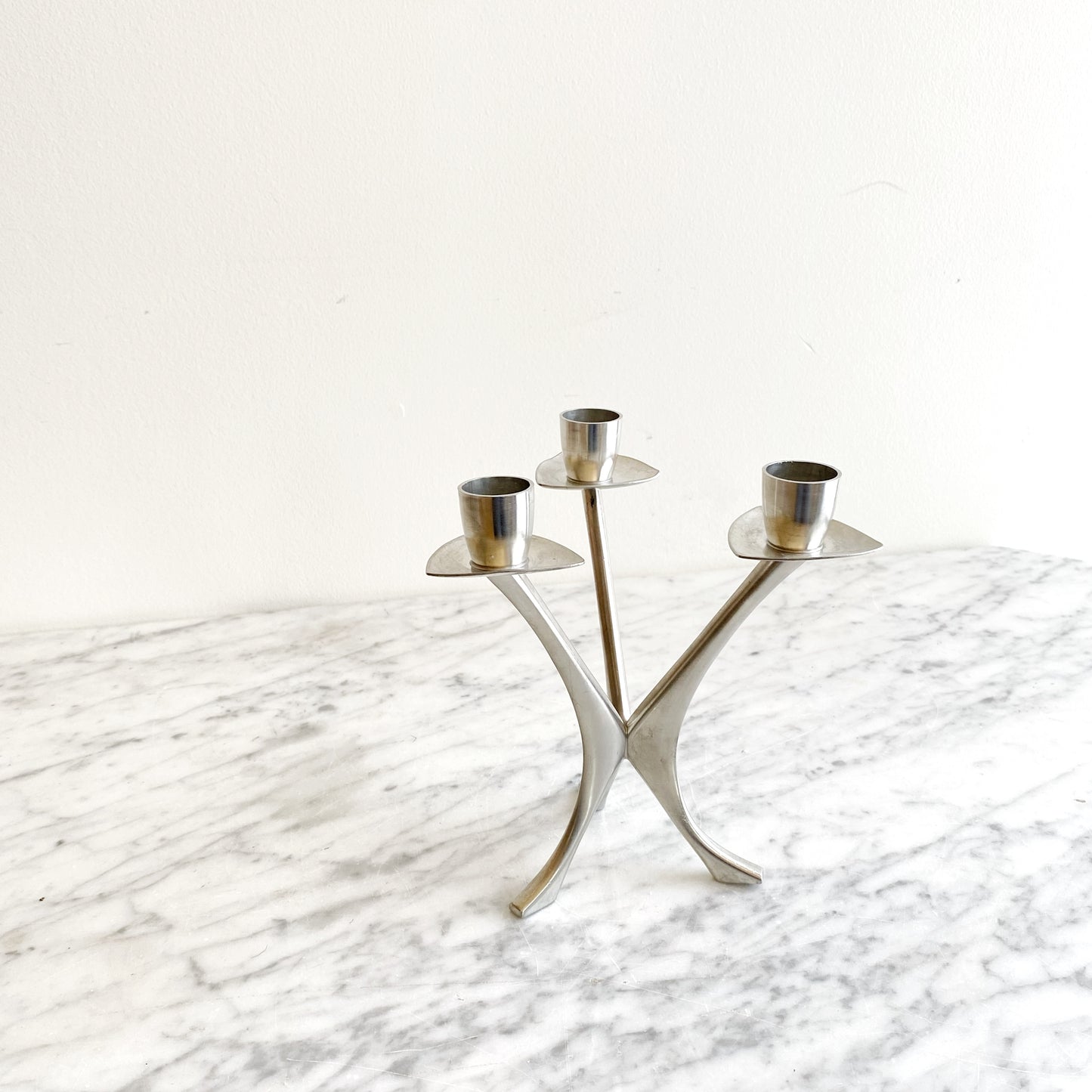 Vintage Pewter 3-arm Candle Holder, Norway
