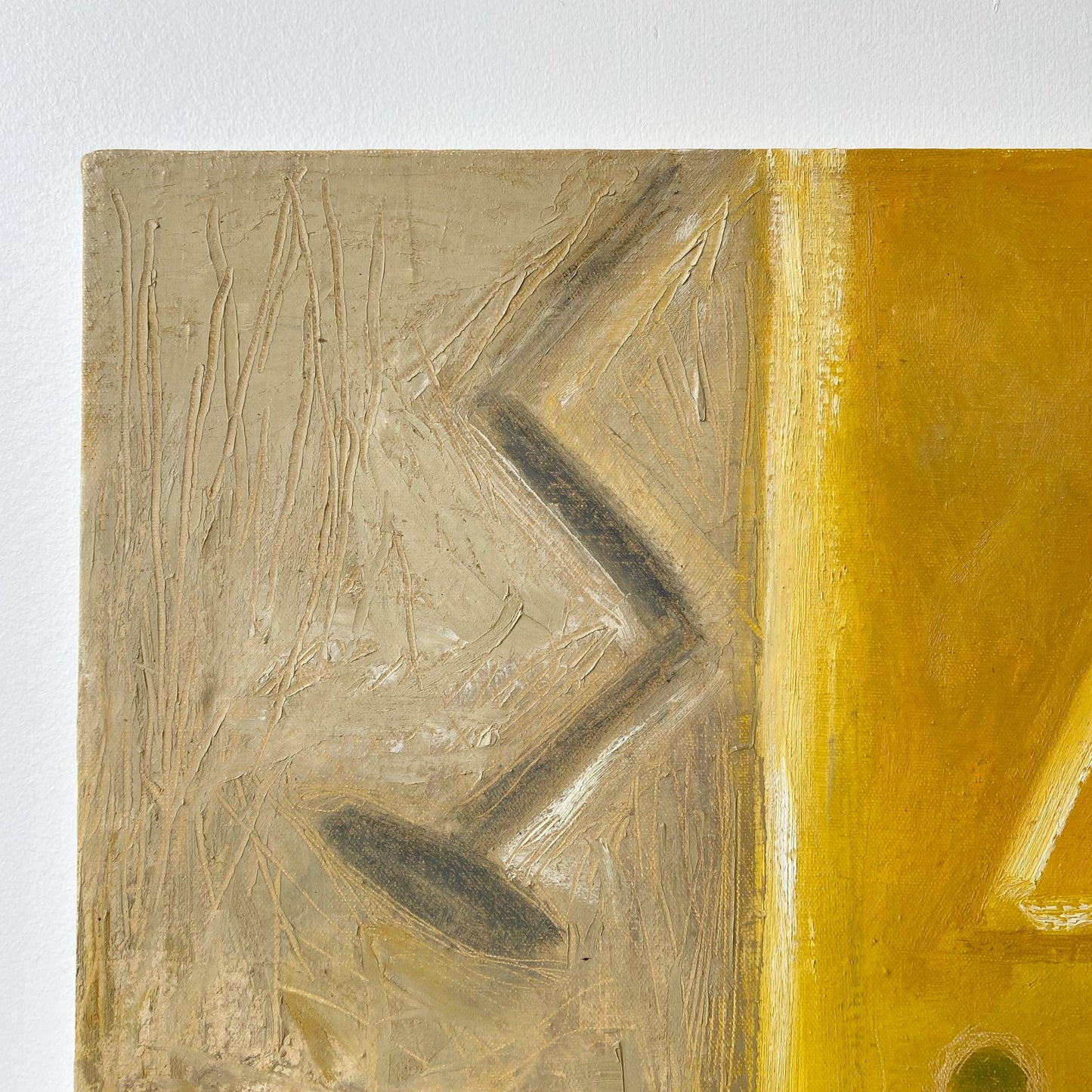 Vintage Original Abstract Painting in Yellow, (19 x 19)