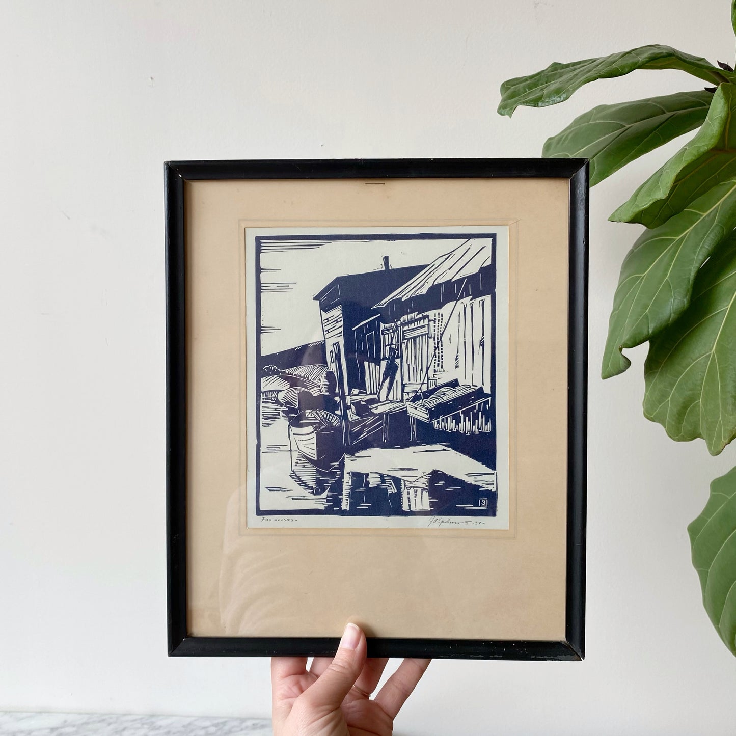 Vintage Original Artist Print “Fish Houses” (10.75 x 12.75")