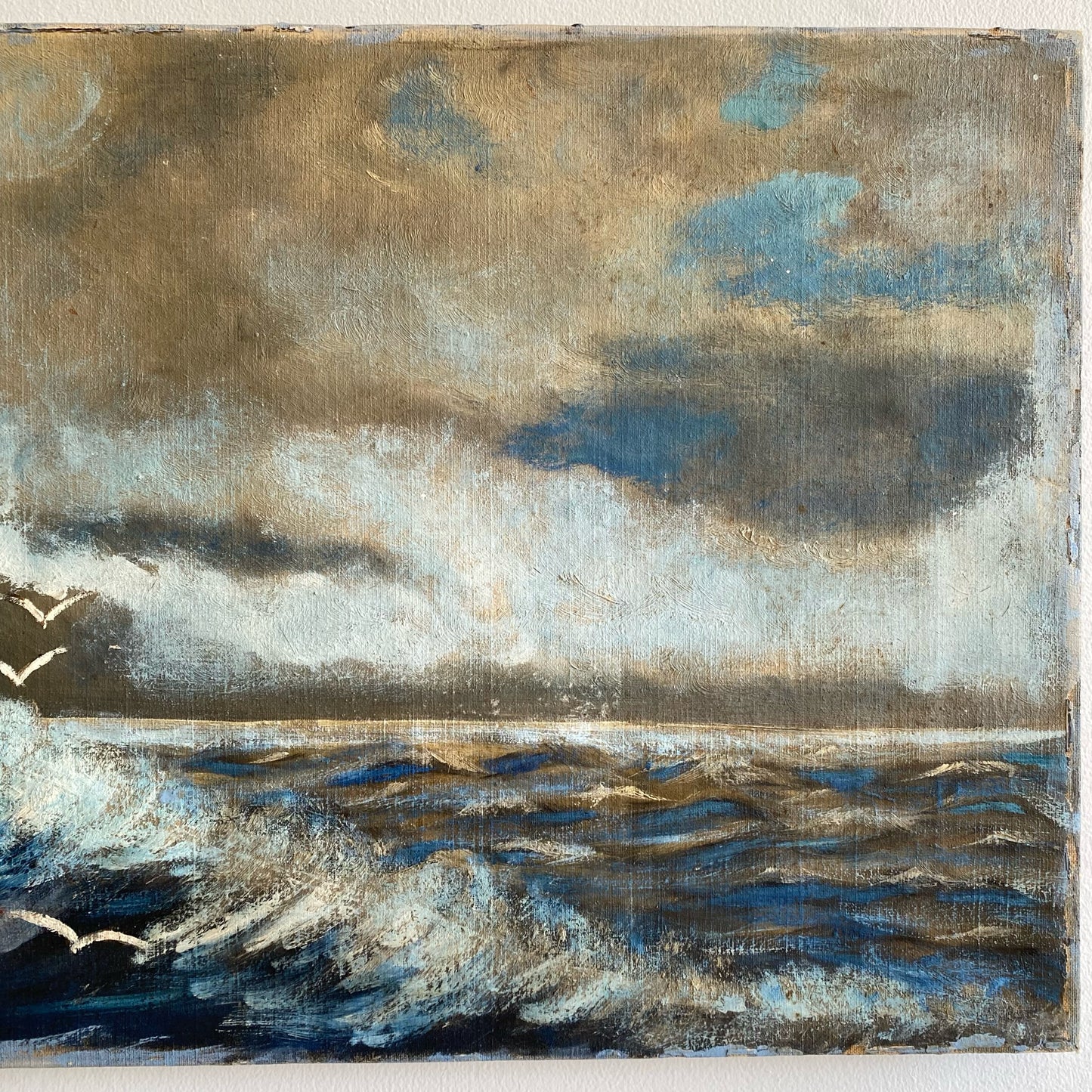 Original Vintage Lighthouse and Seashore Painting (23” x 12”)