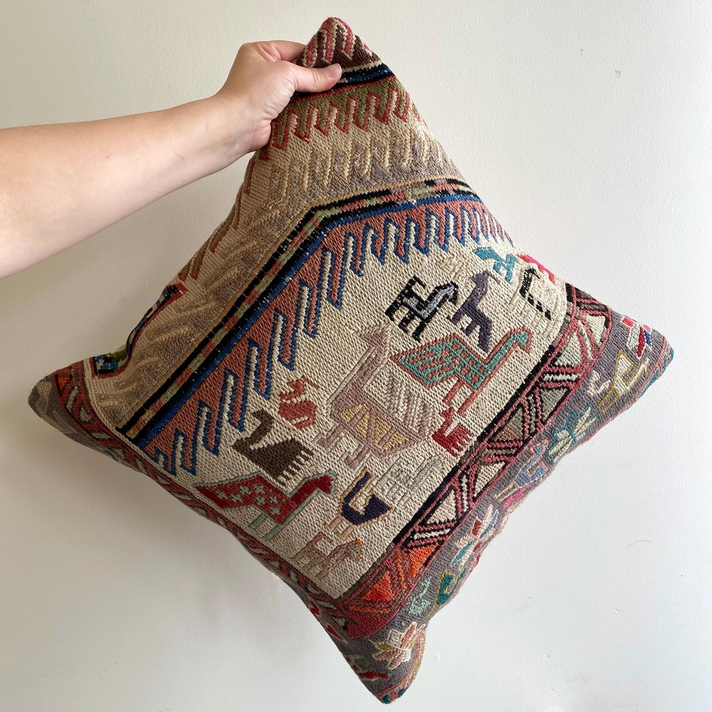 Vintage Handcrafted Accent Pillow Cover with Birds