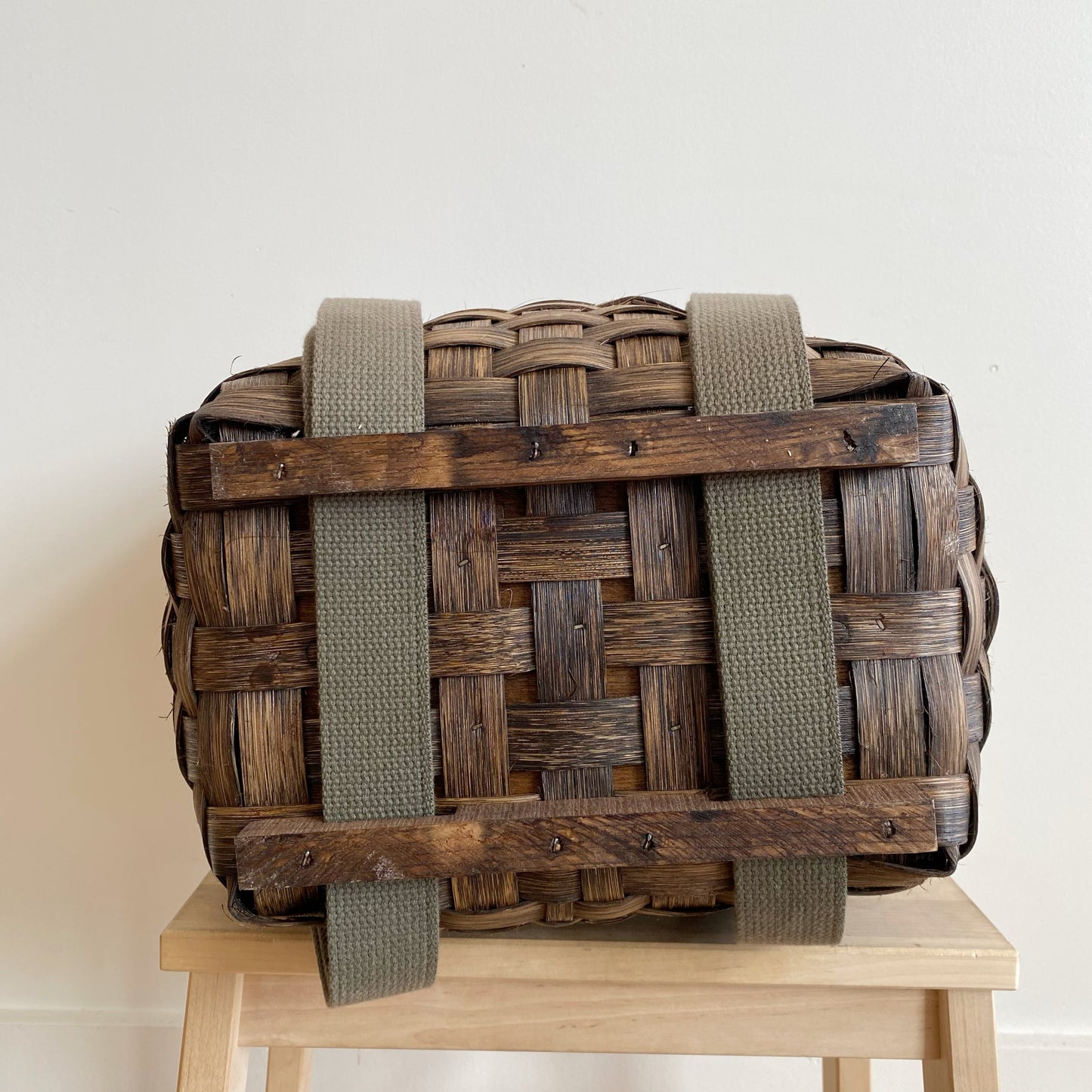 XL Vintage Woven Wood Foraging Backpack