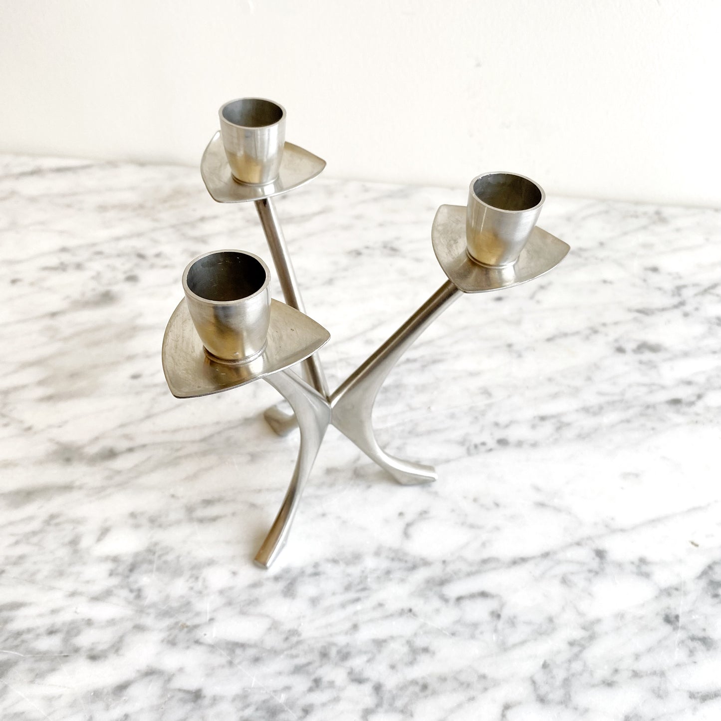 Vintage Pewter 3-arm Candle Holder, Norway
