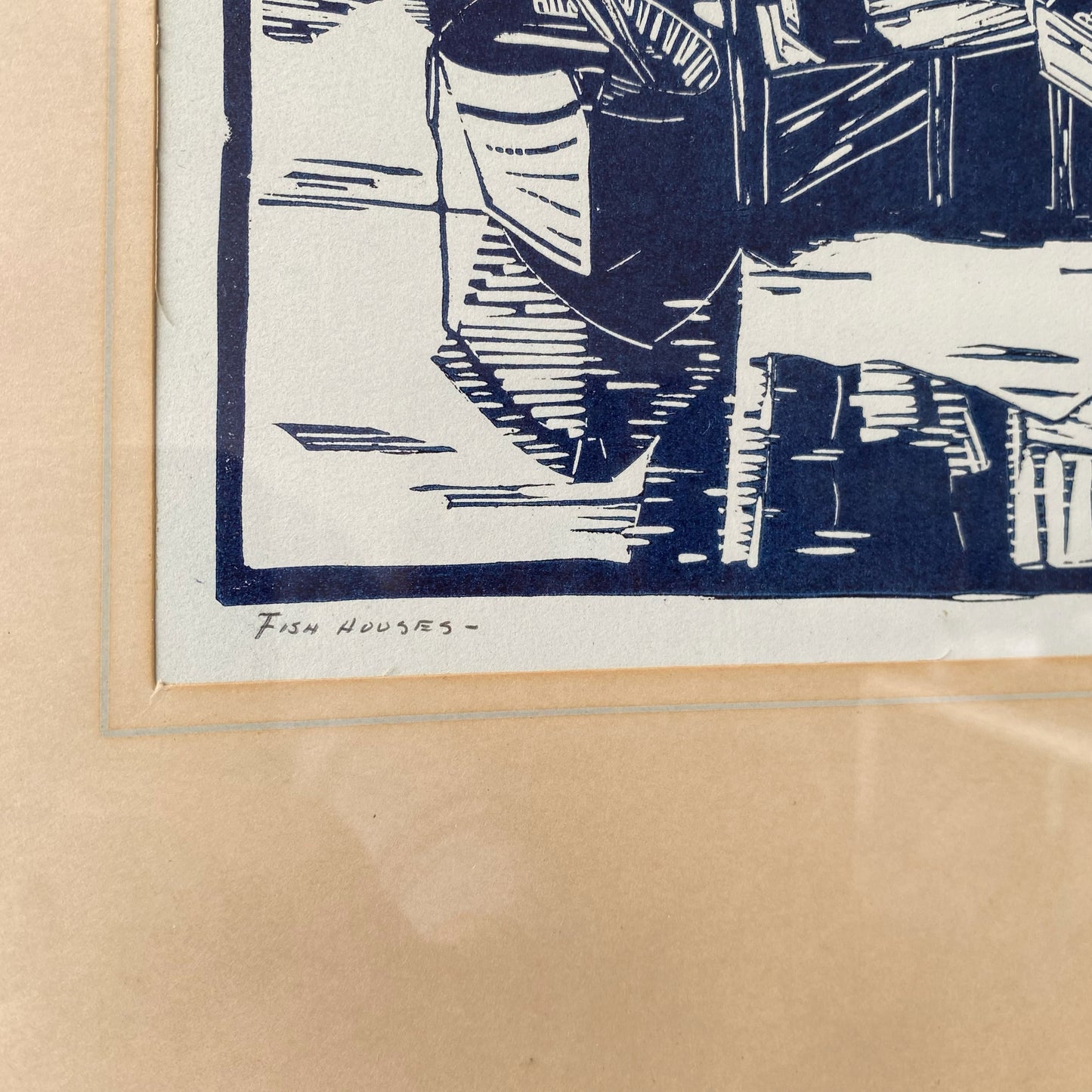 Vintage Original Artist Print “Fish Houses” (10.75 x 12.75")