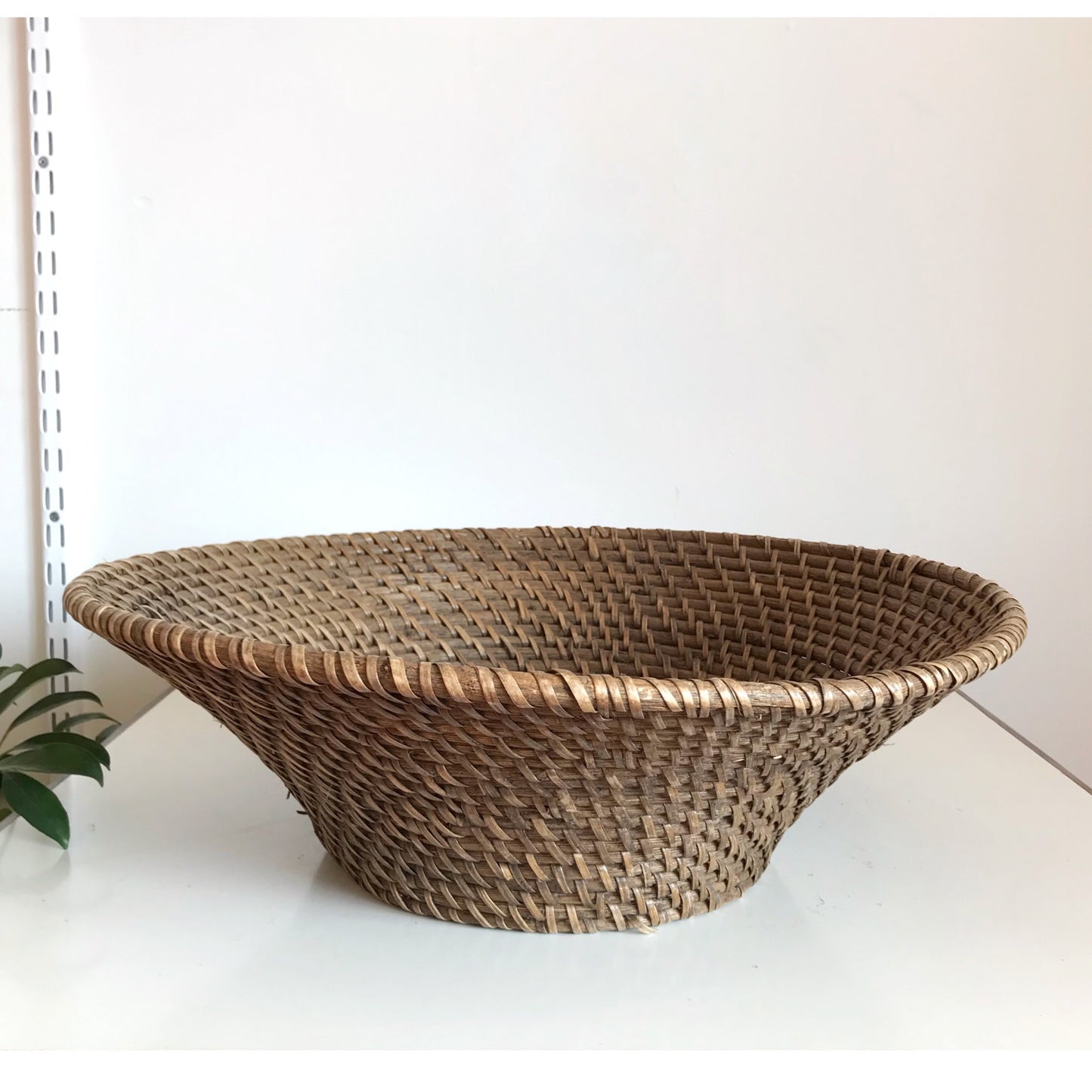 XL Vintage Woven Dark Wicker Bowl, 18.25”