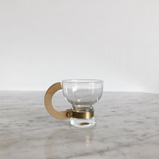 Set of 10 Glass Espresso Cups with Wooden Handles