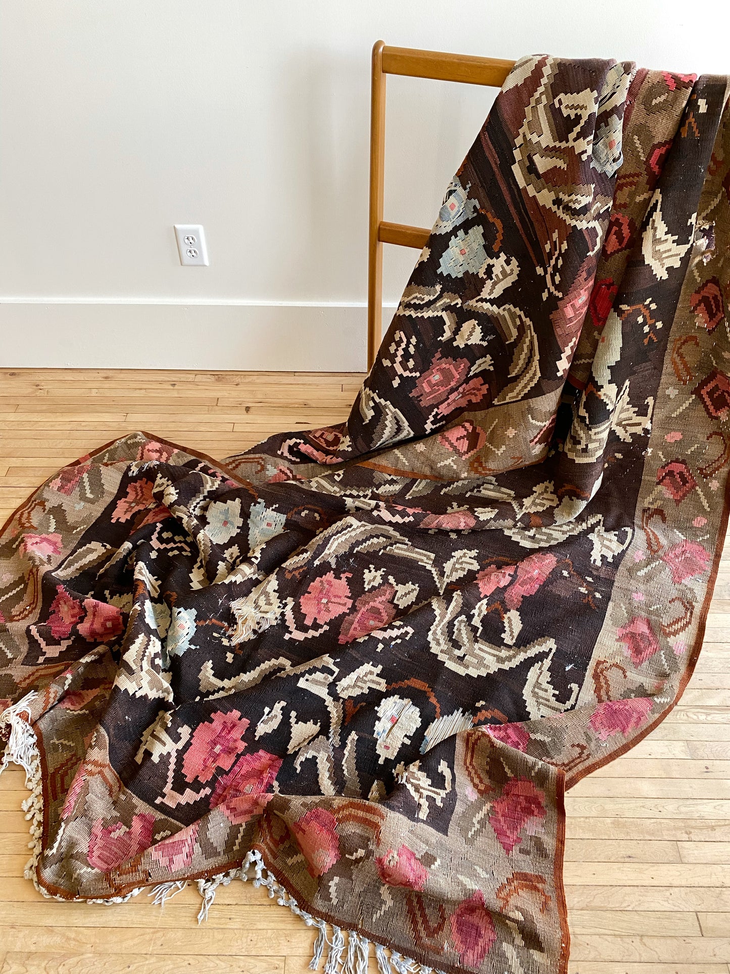 Vintage Handmade Floral Flat-Weave Rug (As-Is)
