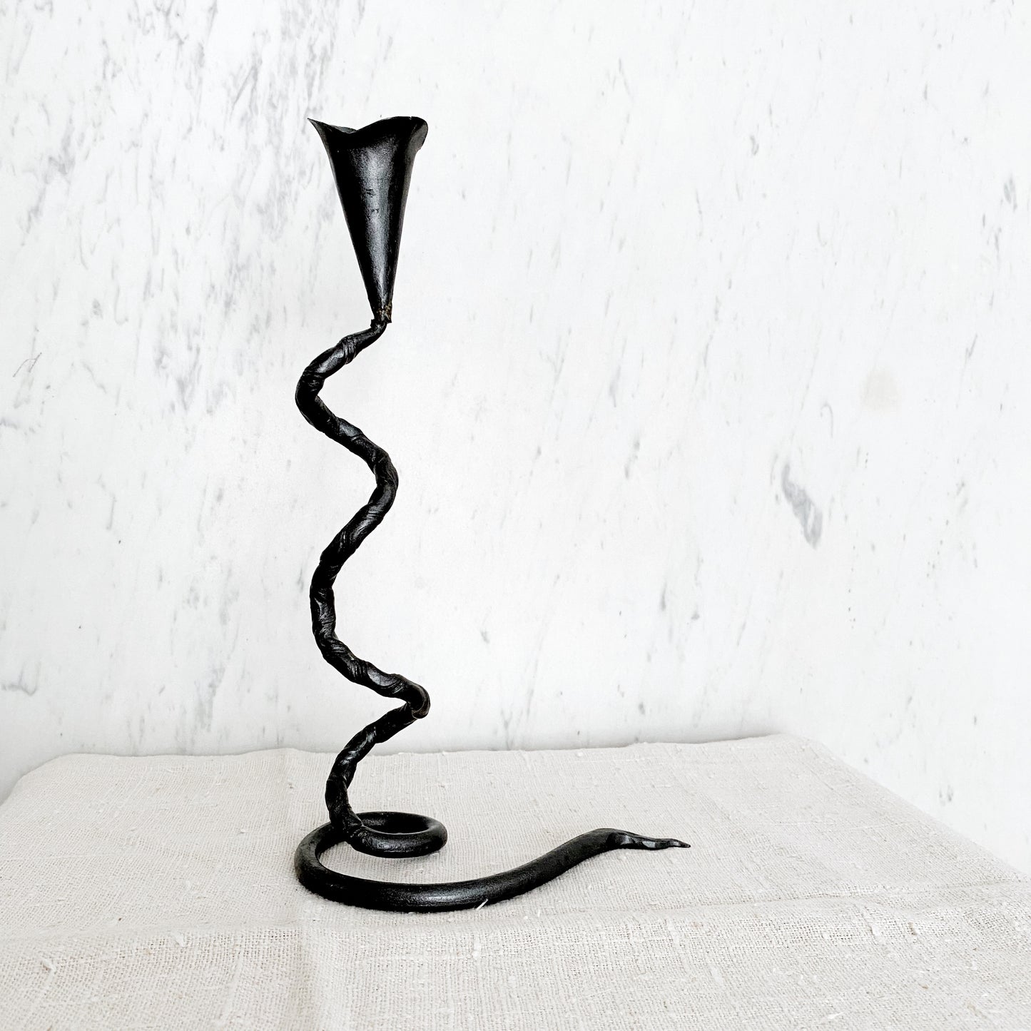 Vintage Twisted Iron Candle Holder, 12.25"