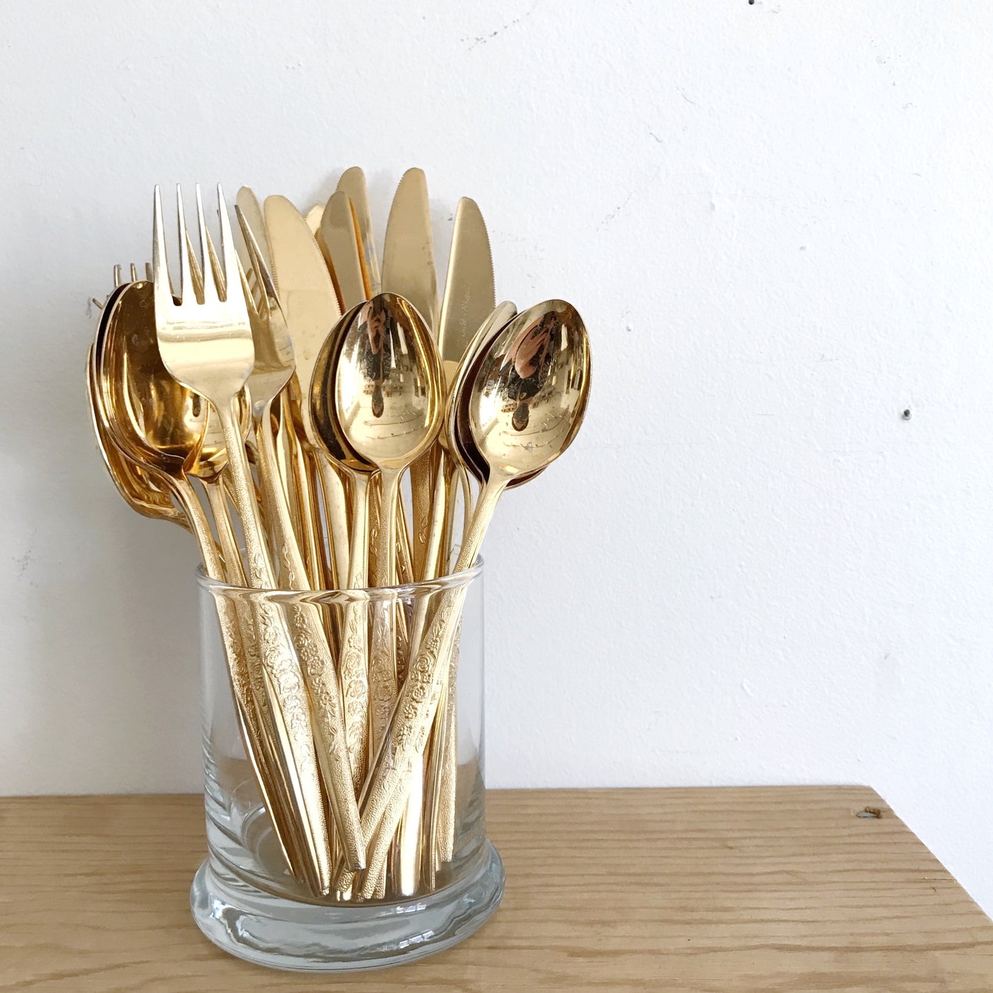 Vintage Gold Flatware, Floral Pattern, 28-piece