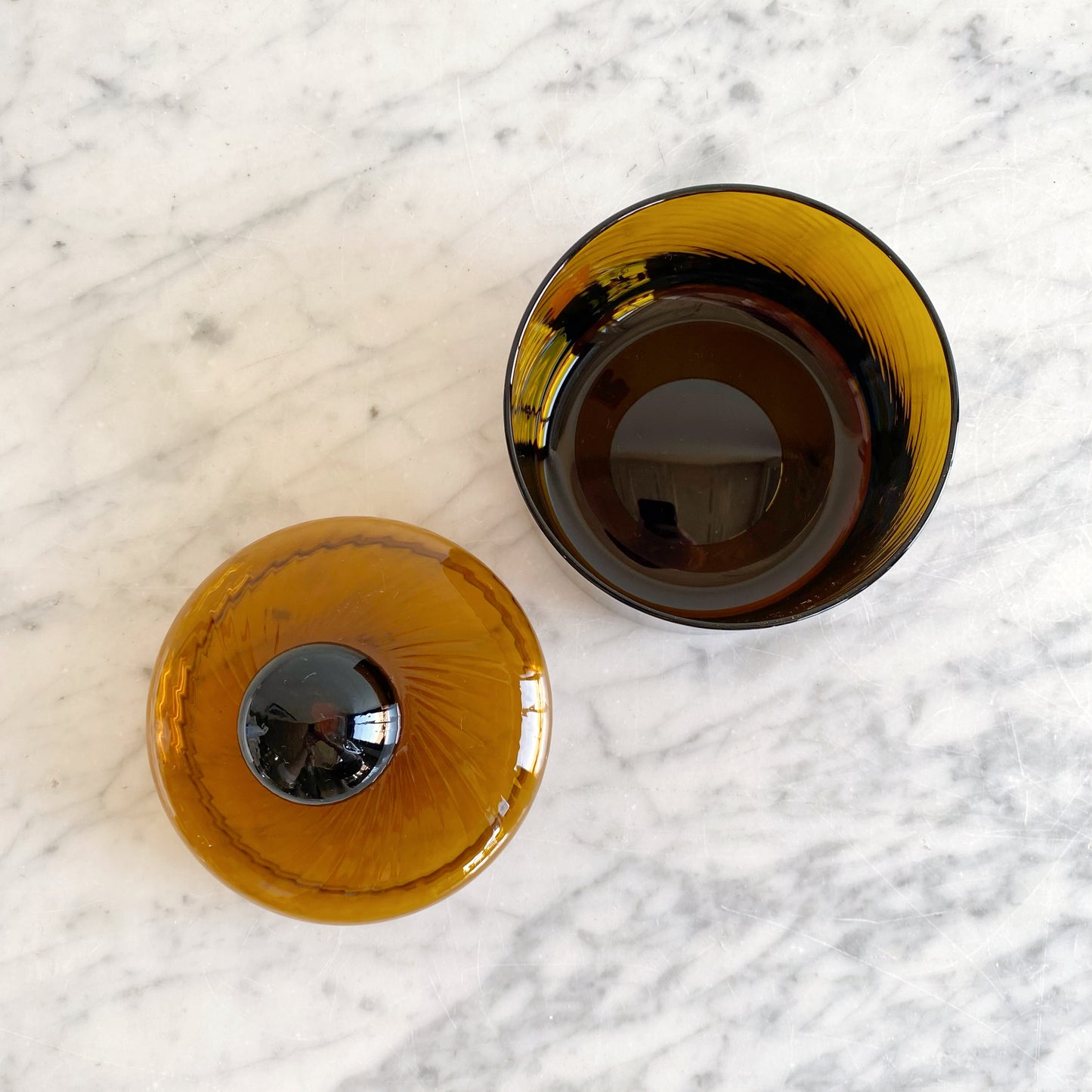 Vintage Italian Amber Glass Container with Lid