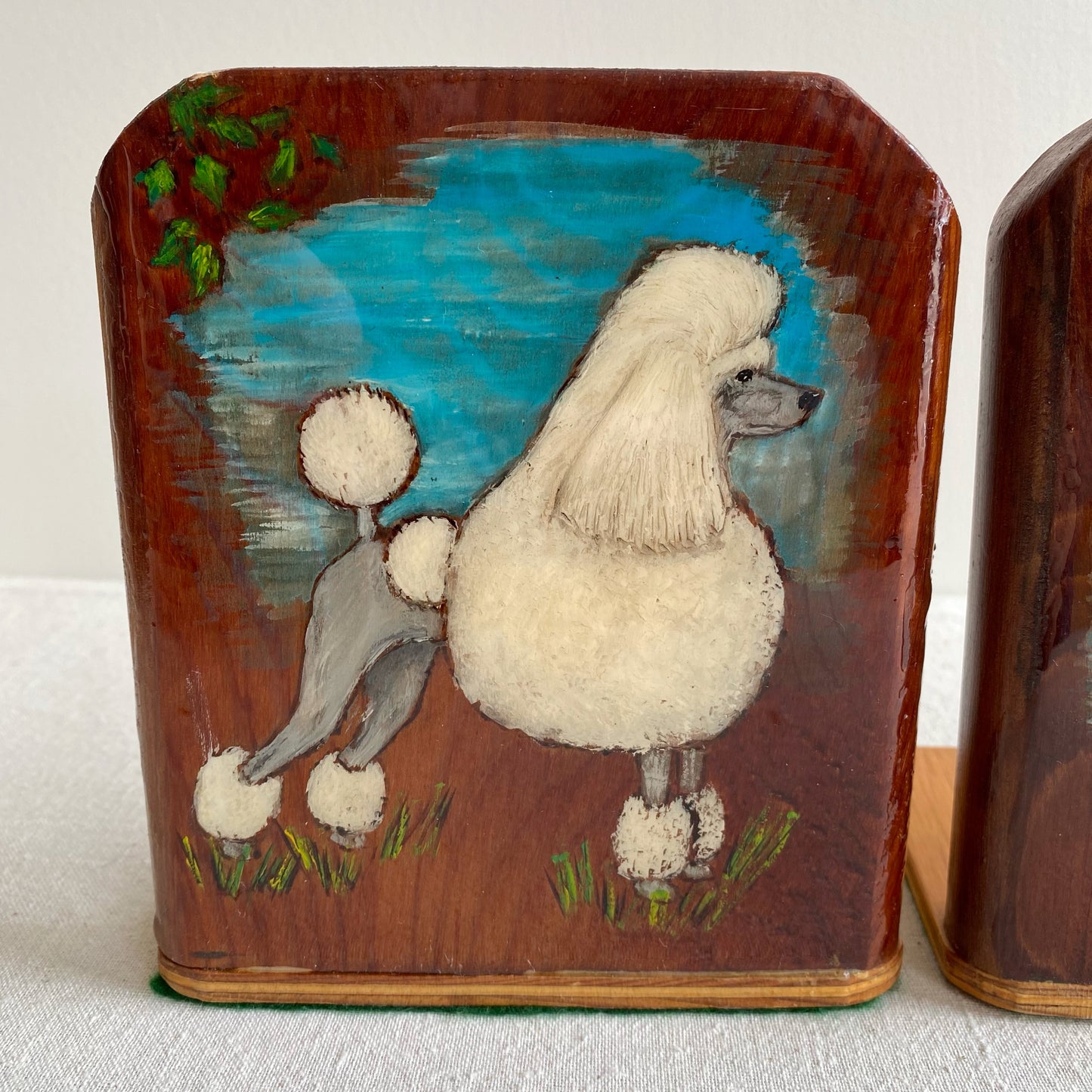 Pair of Vintage Hand-painted Poodle Bookends